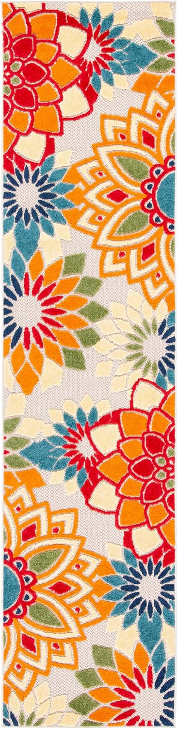 Alfombra exterior lavable 2.2x7ft color marfil y naranja