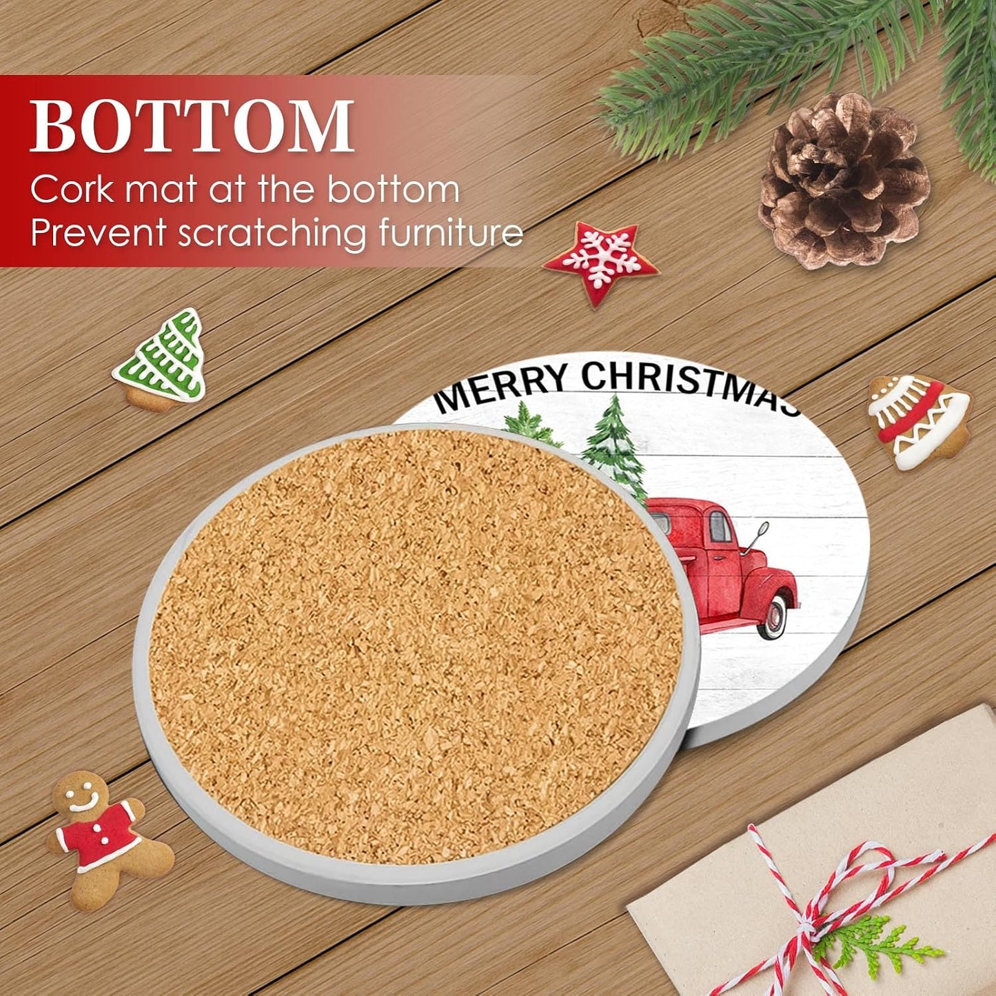 6 Pzas Posavasos Navidad Rojo Base Corcho Soporte Metal