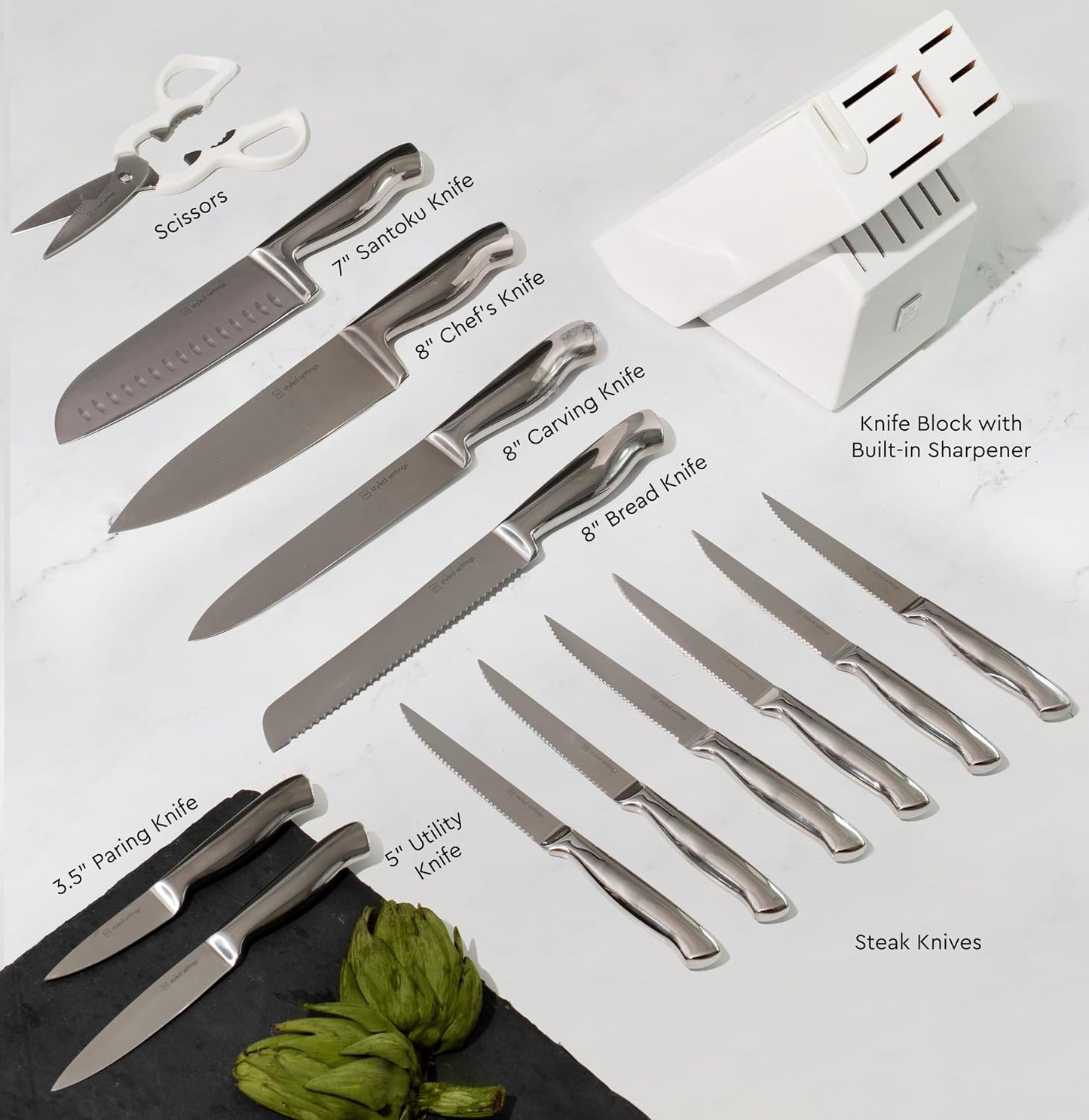 Set 14 Pzas Cuchillos Acero Inox Bloque con Afilador