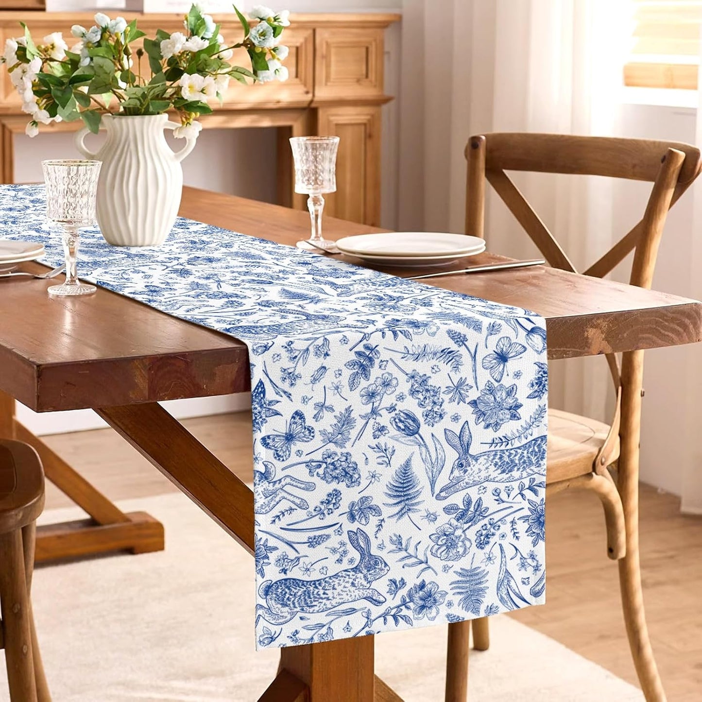 Camino Mesa Pascua Azul Toile de Jouy Decoración