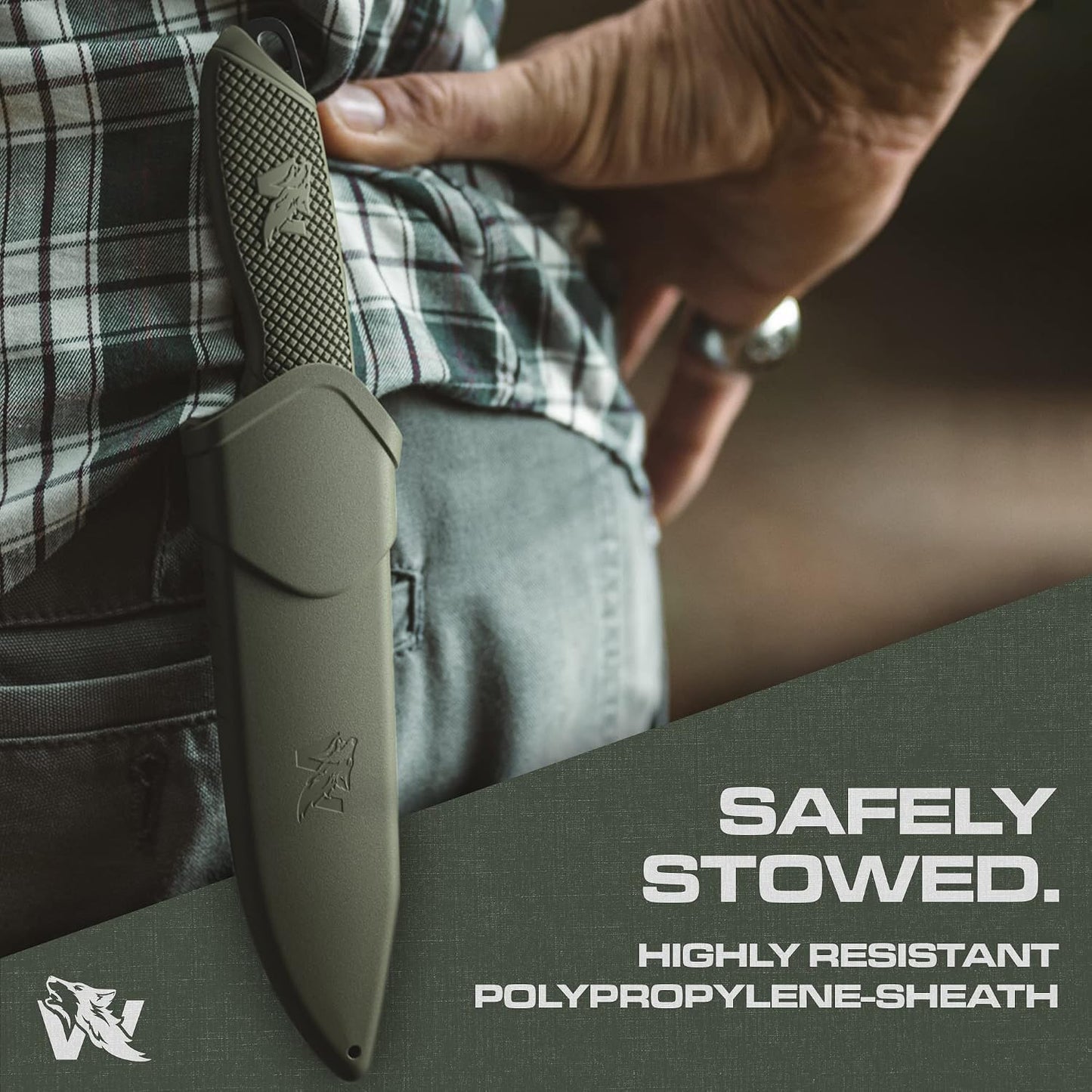 Cuchillo supervivencia espiga D2 acero funda táctica EDC
