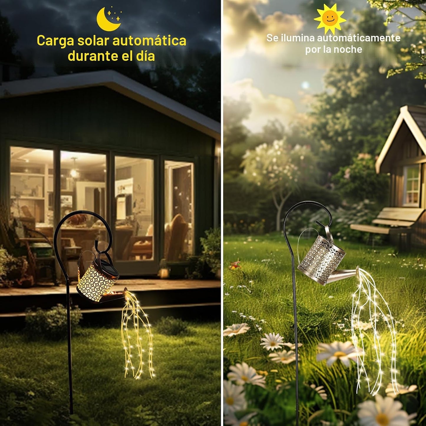 Regadera solar con luces cascada decoración jardín patio