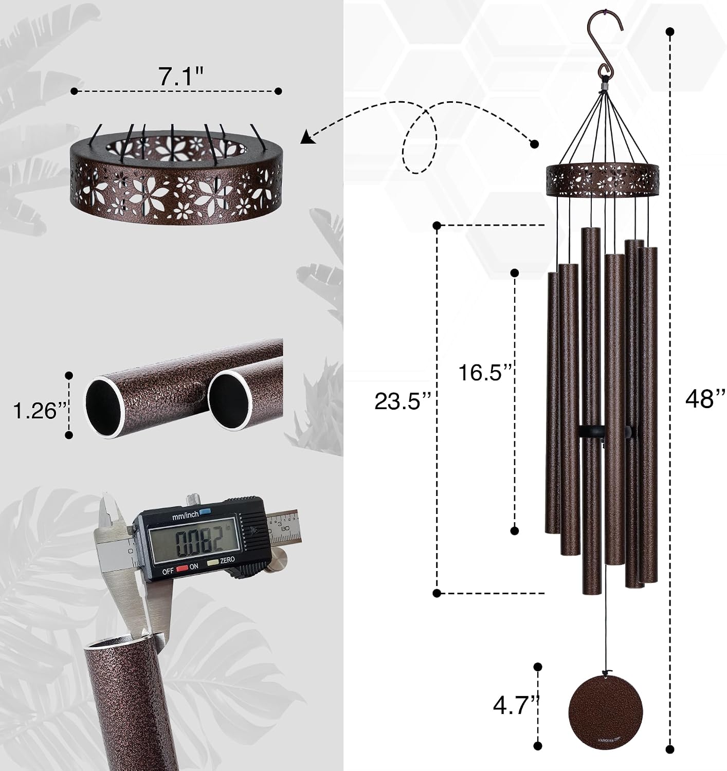 Campanillas viento grandes 48pulg tono profundo exterior