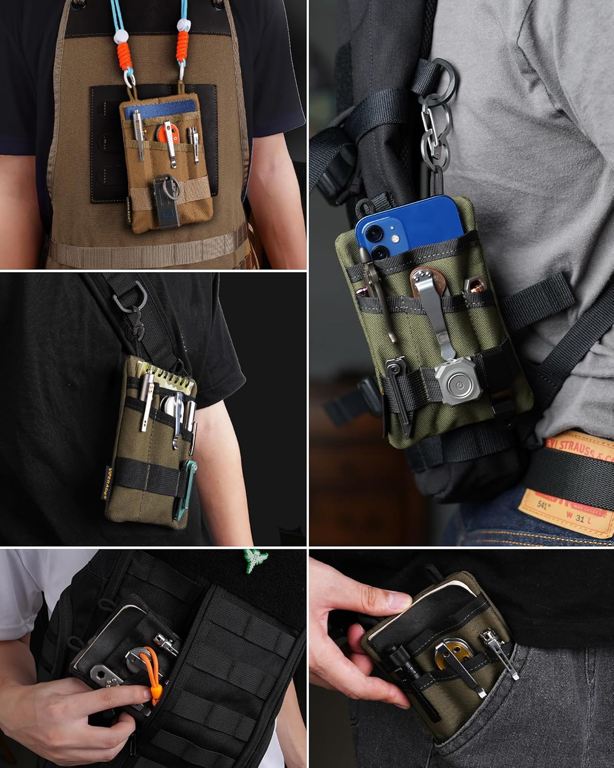 Organiz. EDC para hombres con linterna cuchillo y bolígrafo