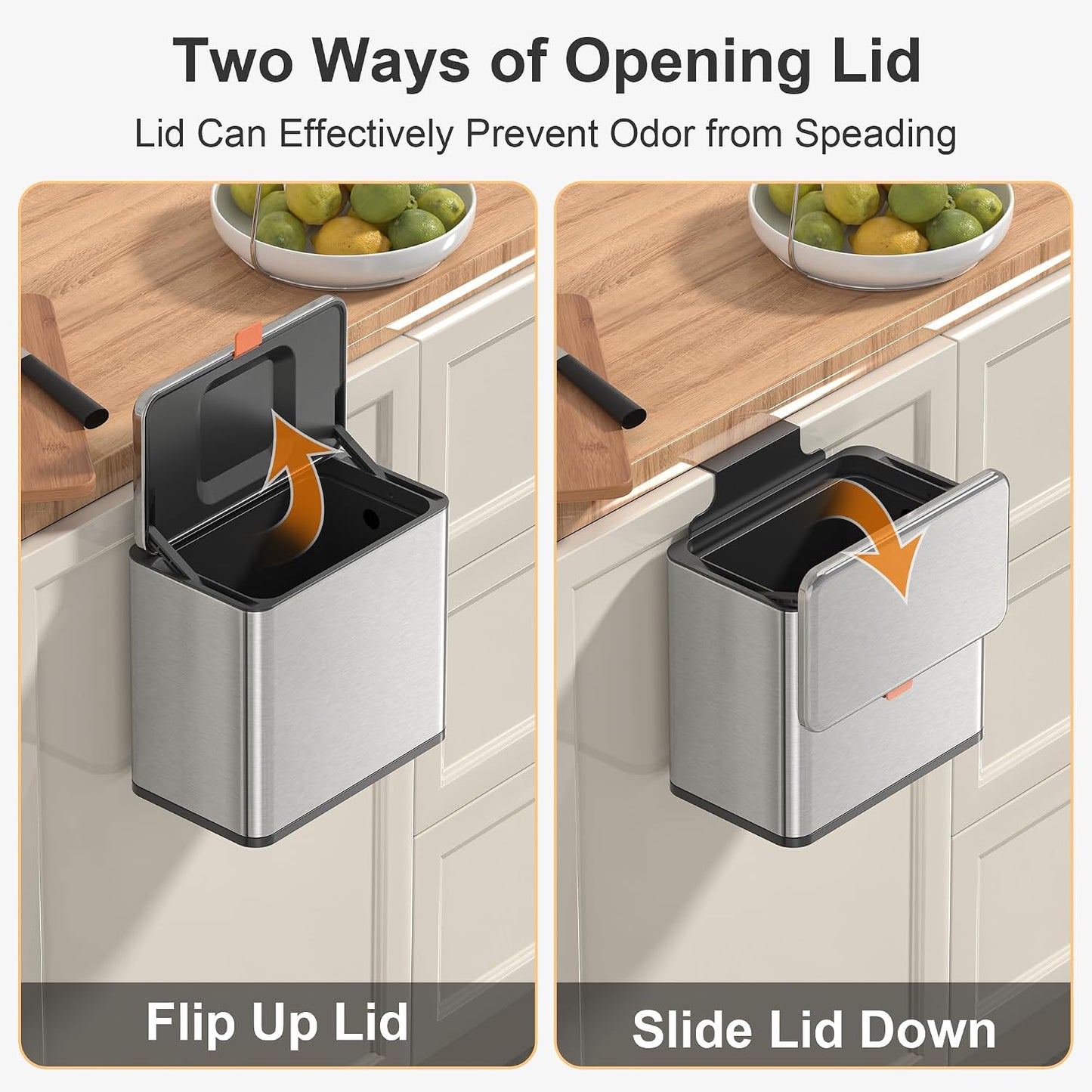 Cubeta compostaje colgante acero inox 4L puerta cocina