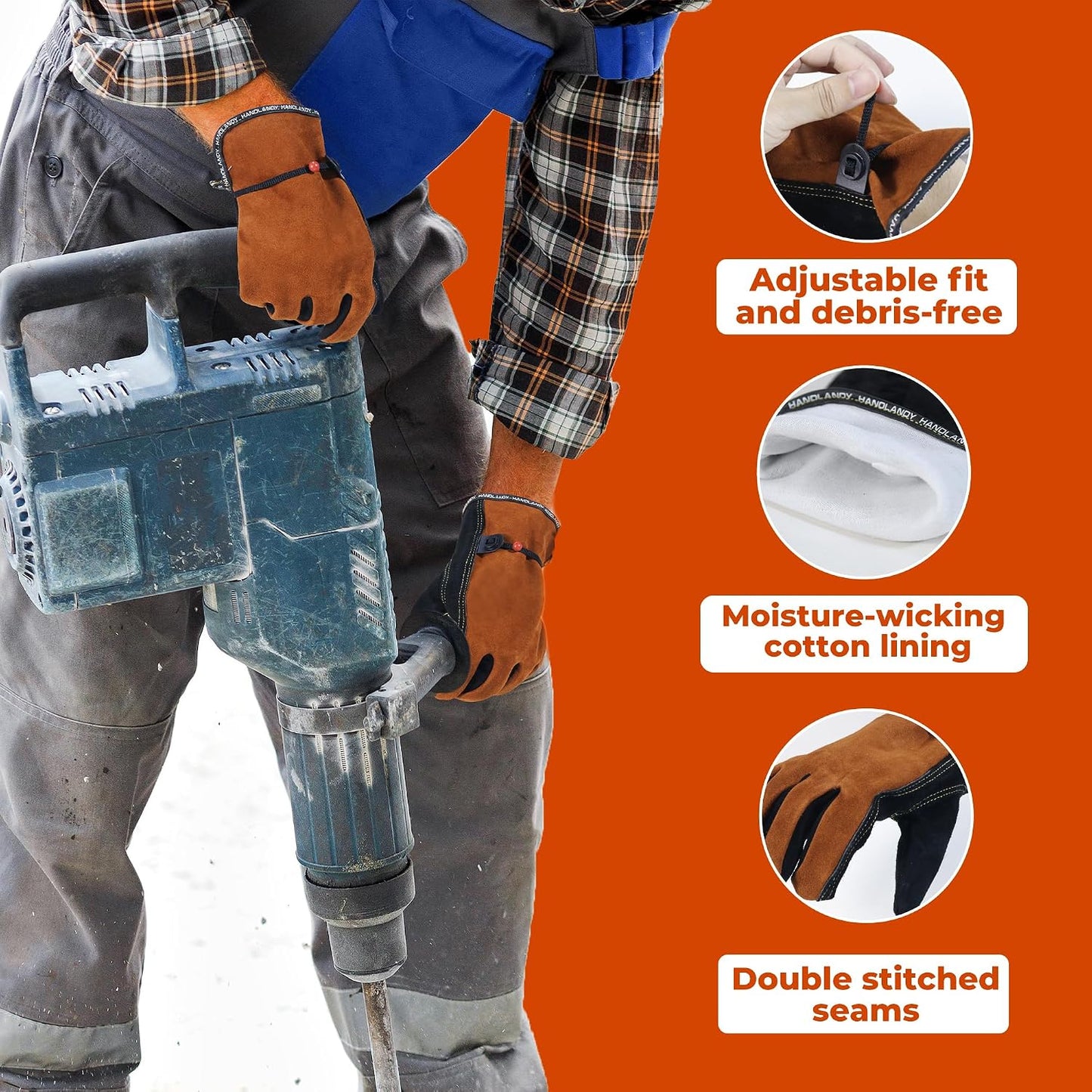 Guantes cuero vaca resistente uso general hombre mujer