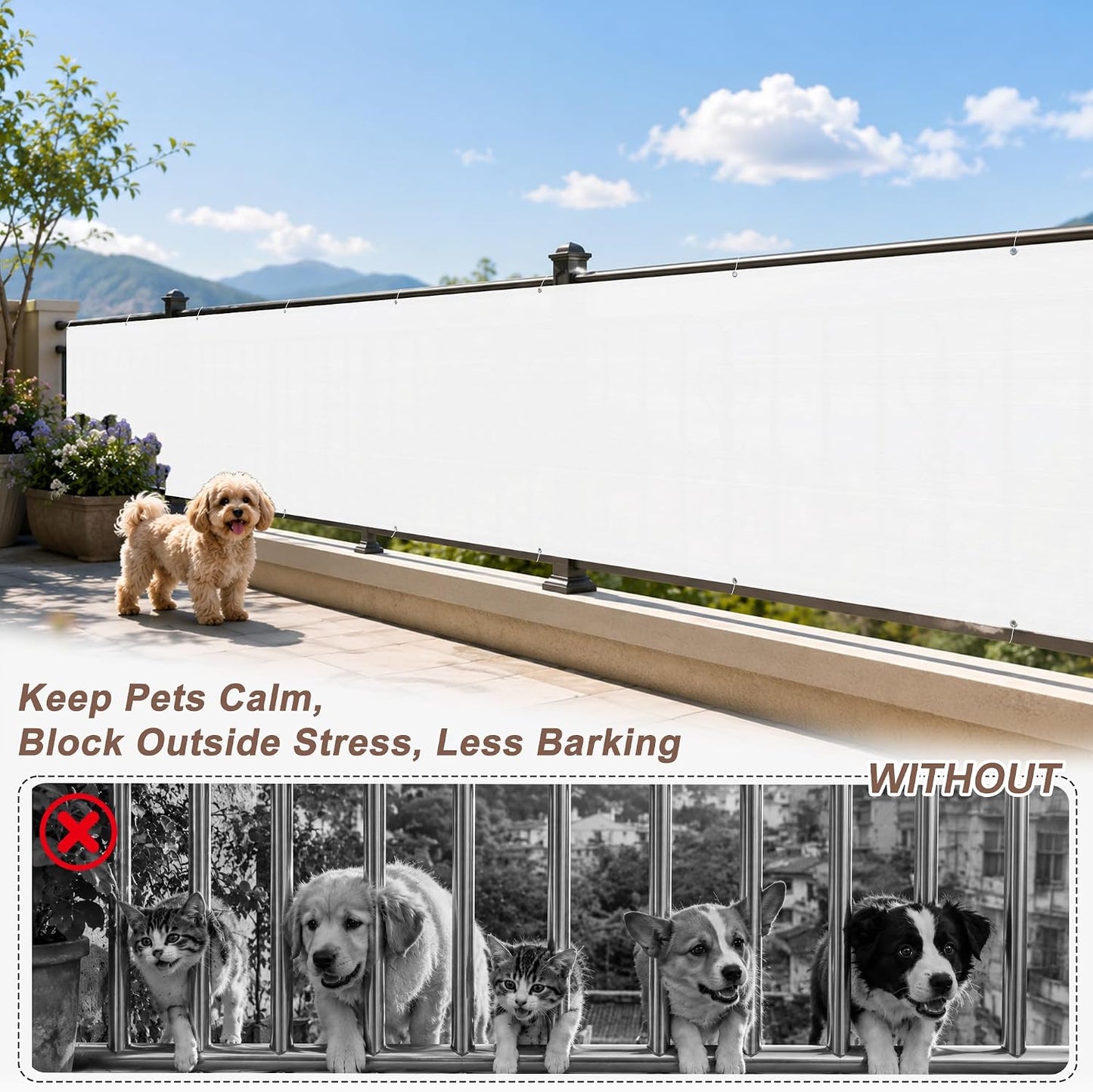 Cubierta malla privacidad terraza exterior 3x16pies blanco