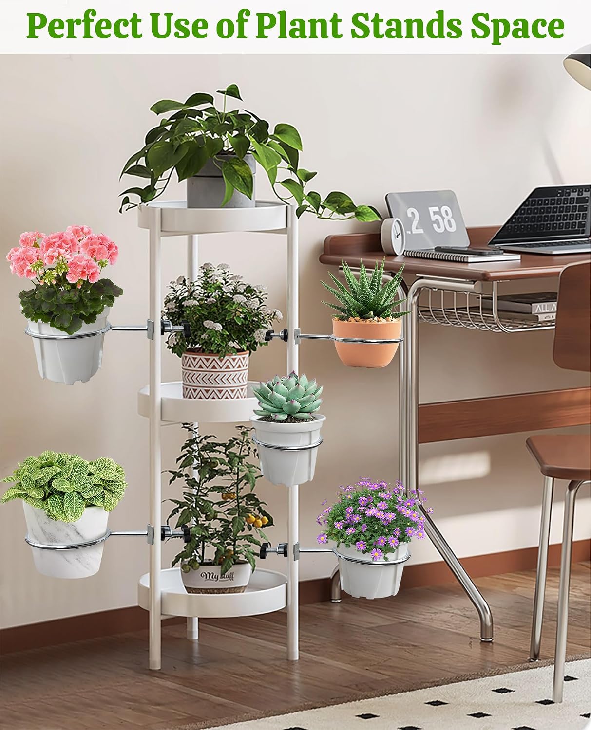 Estante ajustable para plantas 5 soportes poste lámpara metal