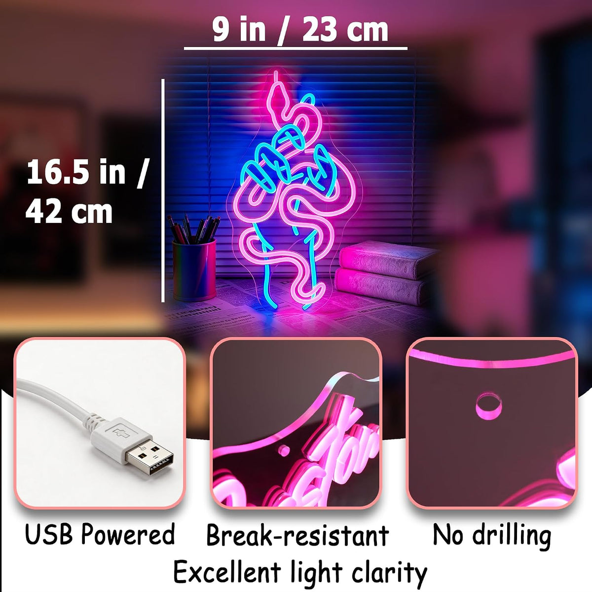 Letrero neón serpiente LED USB decoración pared