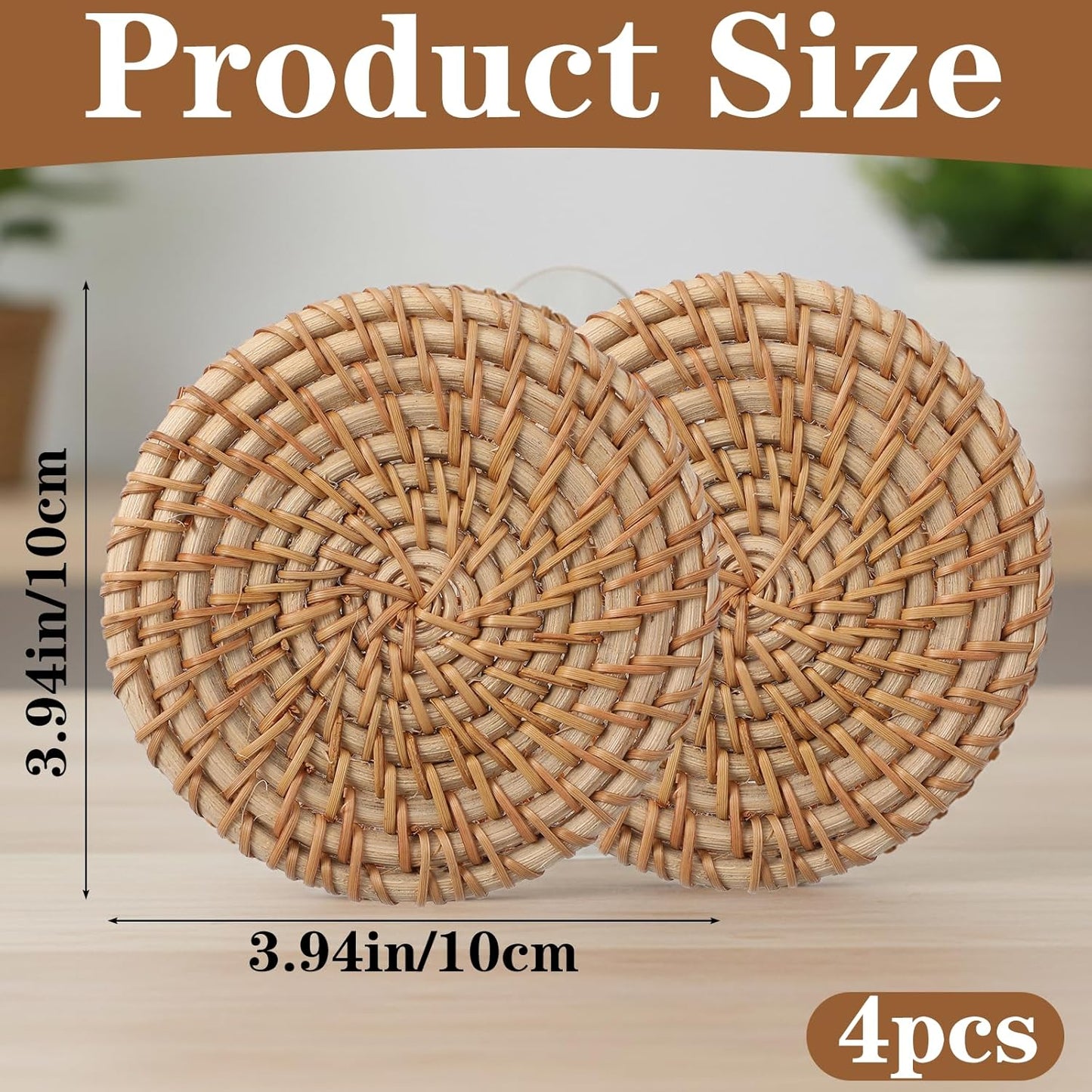 Set 4 posavasos ratán natural para mesa café decoración boho