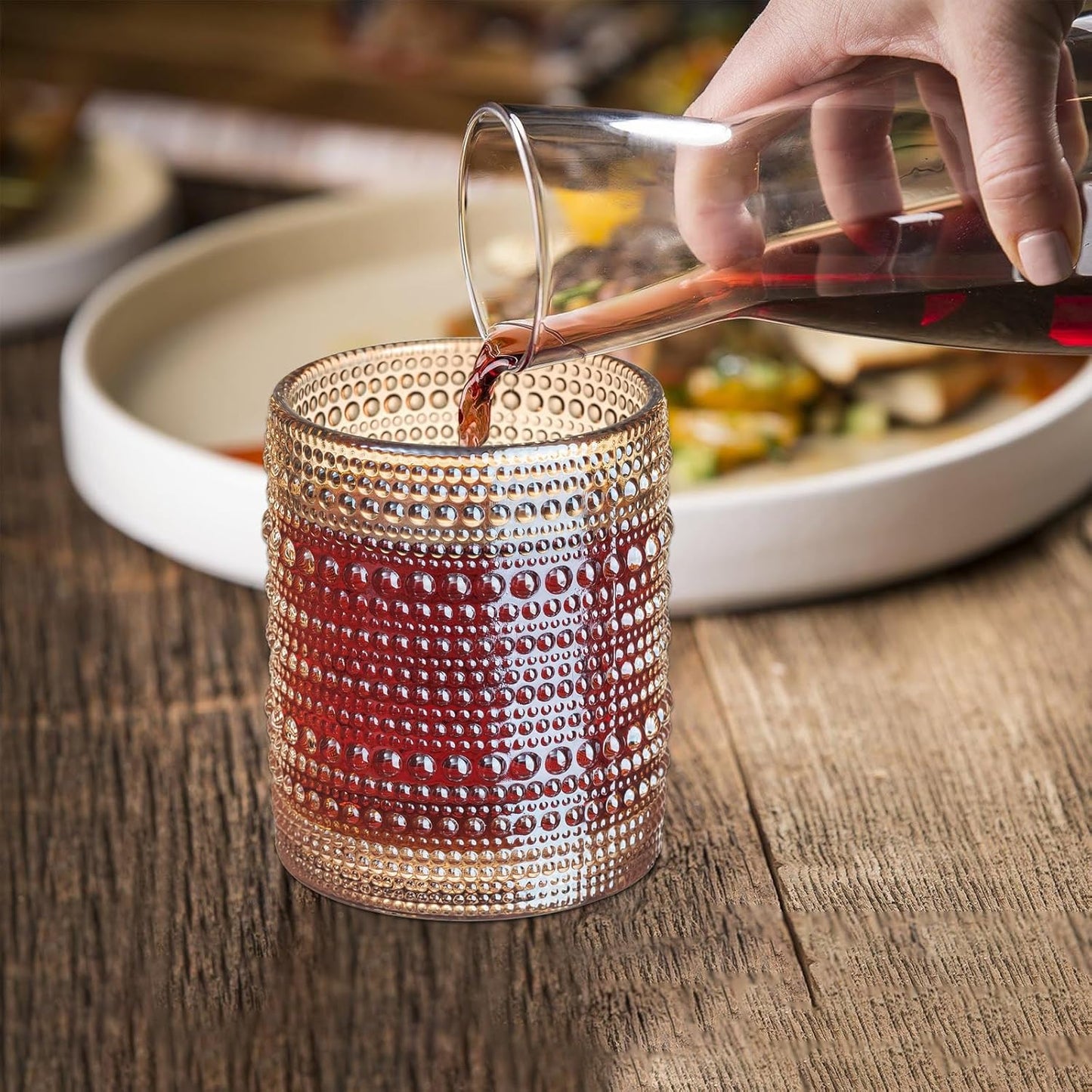 48 Pzas Vasos Vidrio Dorado Relieve Hobnail 12oz