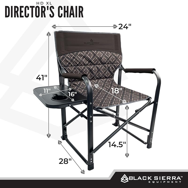Silla plegable exterior XL 400lb con mesa y respaldo alto
