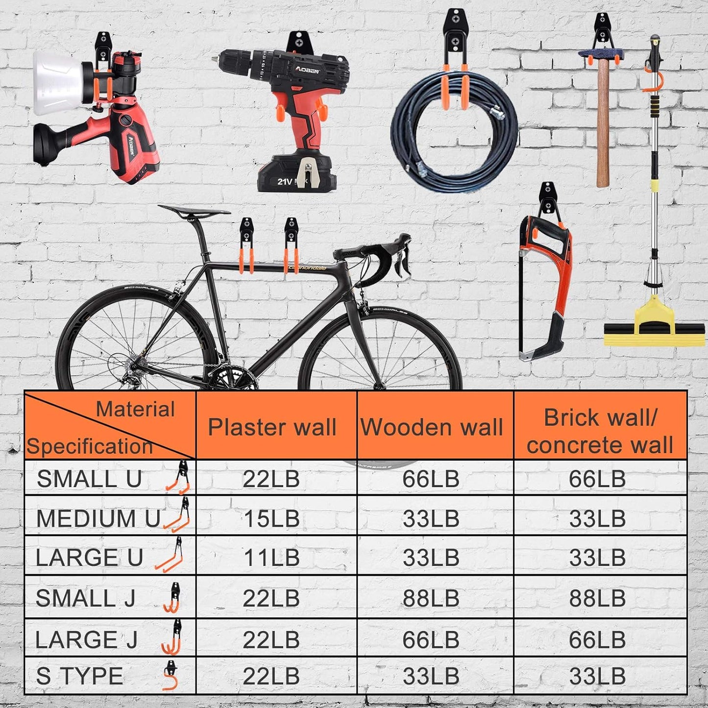 Ganchos garaje acero para herramientas bicicletas mangueras