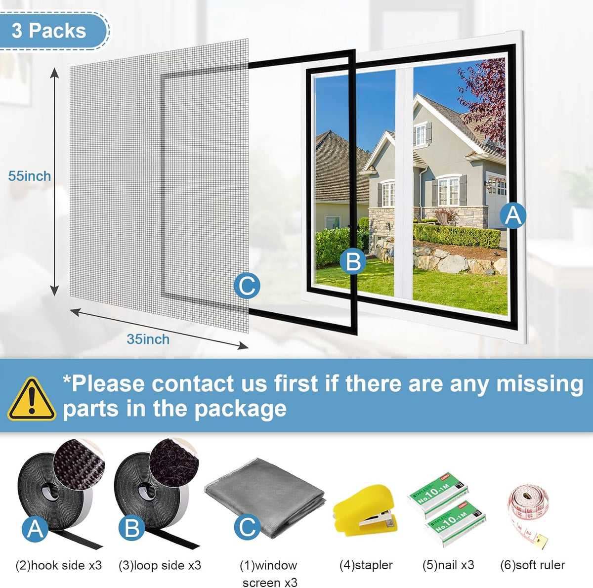 Pantalla ventana autoadhesiva 36x55pulg malla fibra