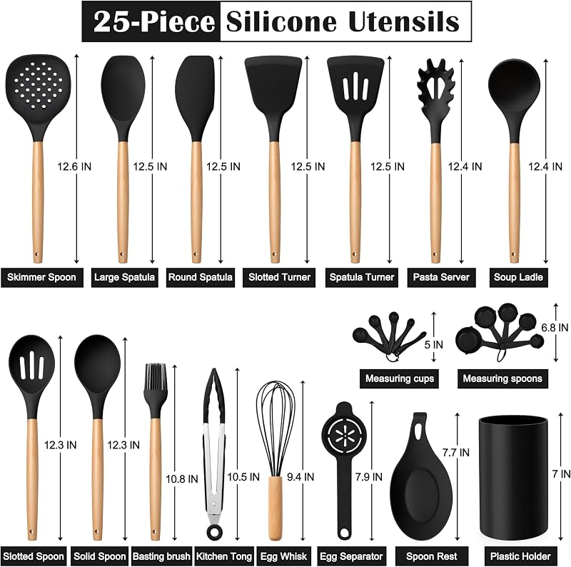 Set 25 Pzas Utensilios Silicona con Soporte