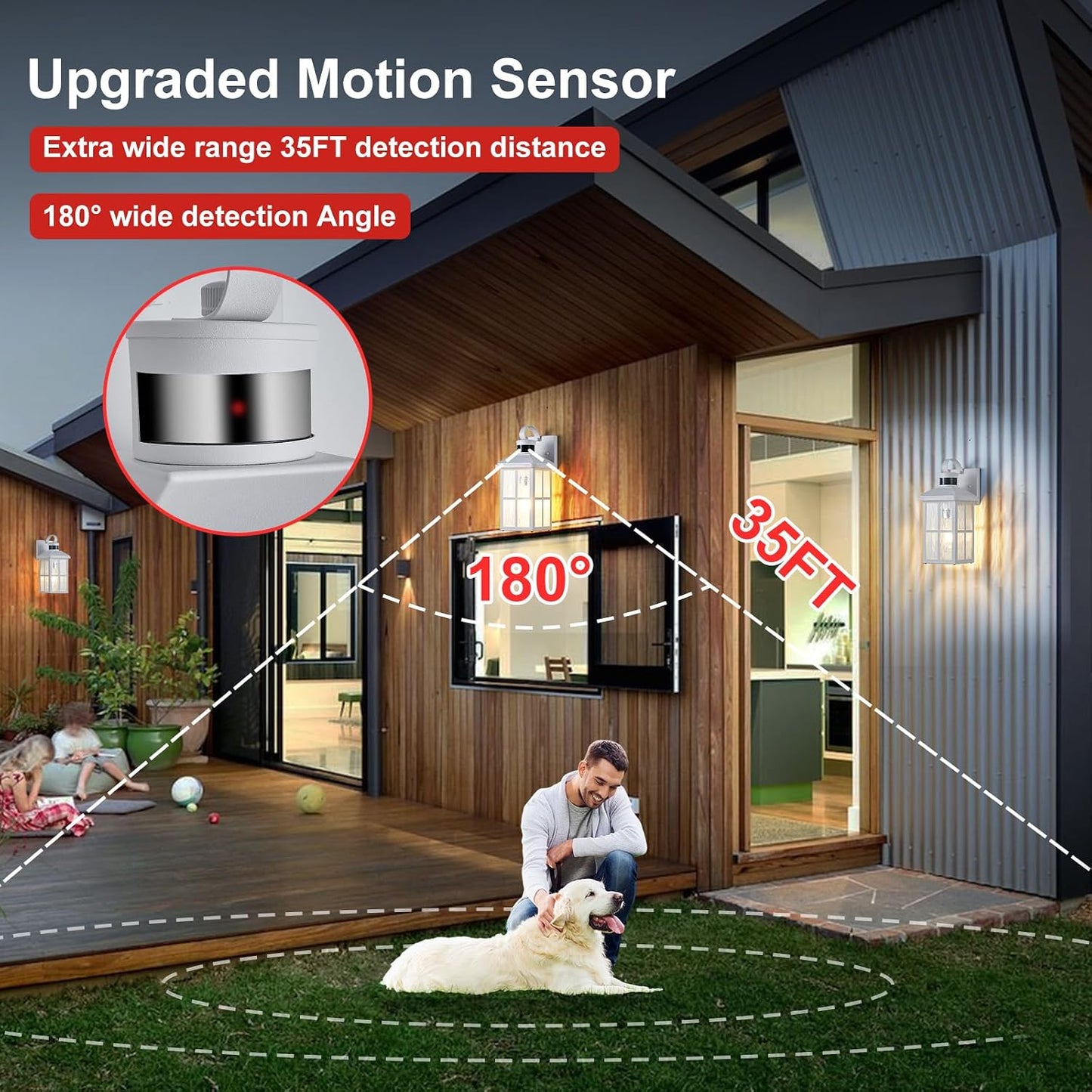 2 Luces Pared Exterior Bronce Sensor Movimiento Moderna