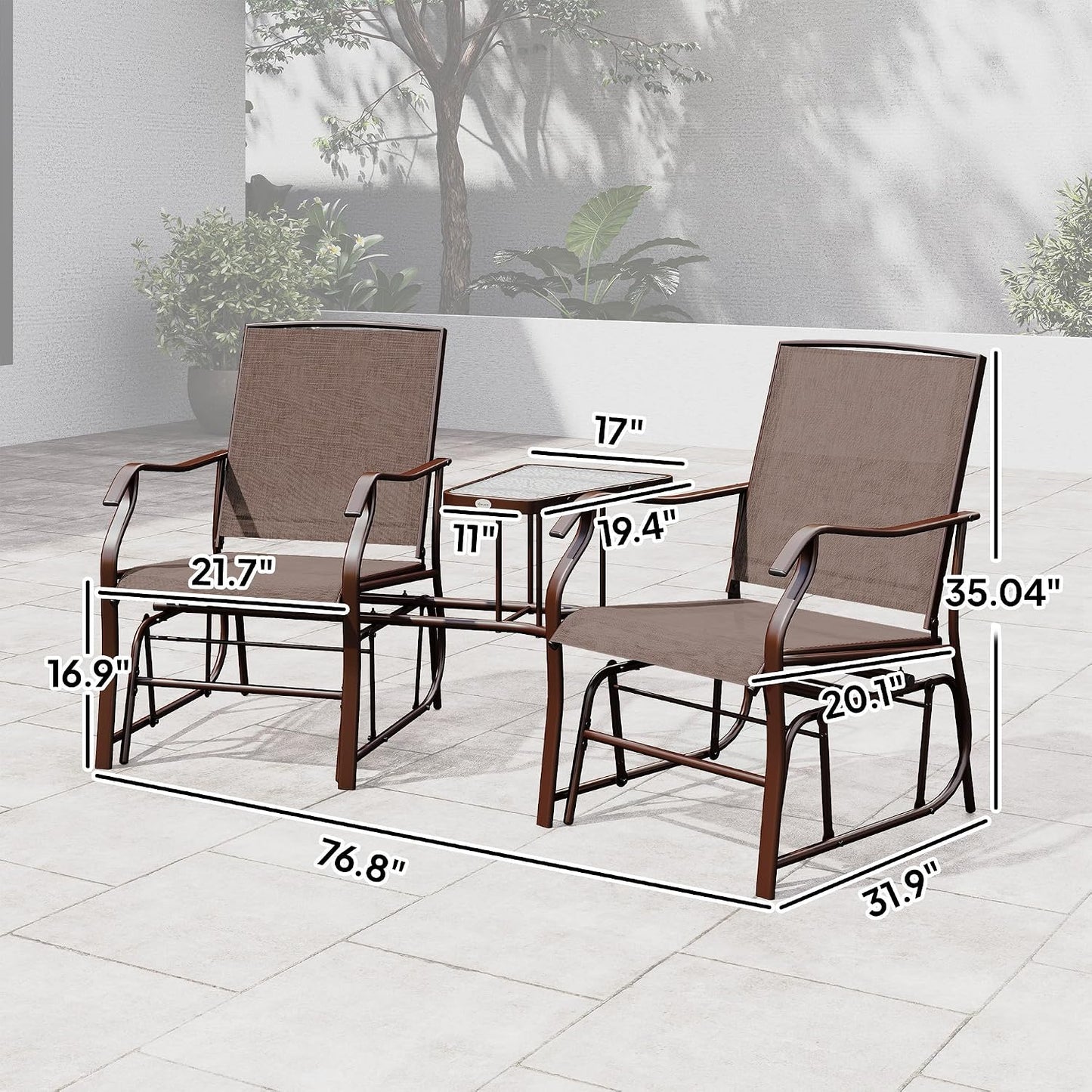 Sillas planeadoras mesa auxiliar patio jardín marrón