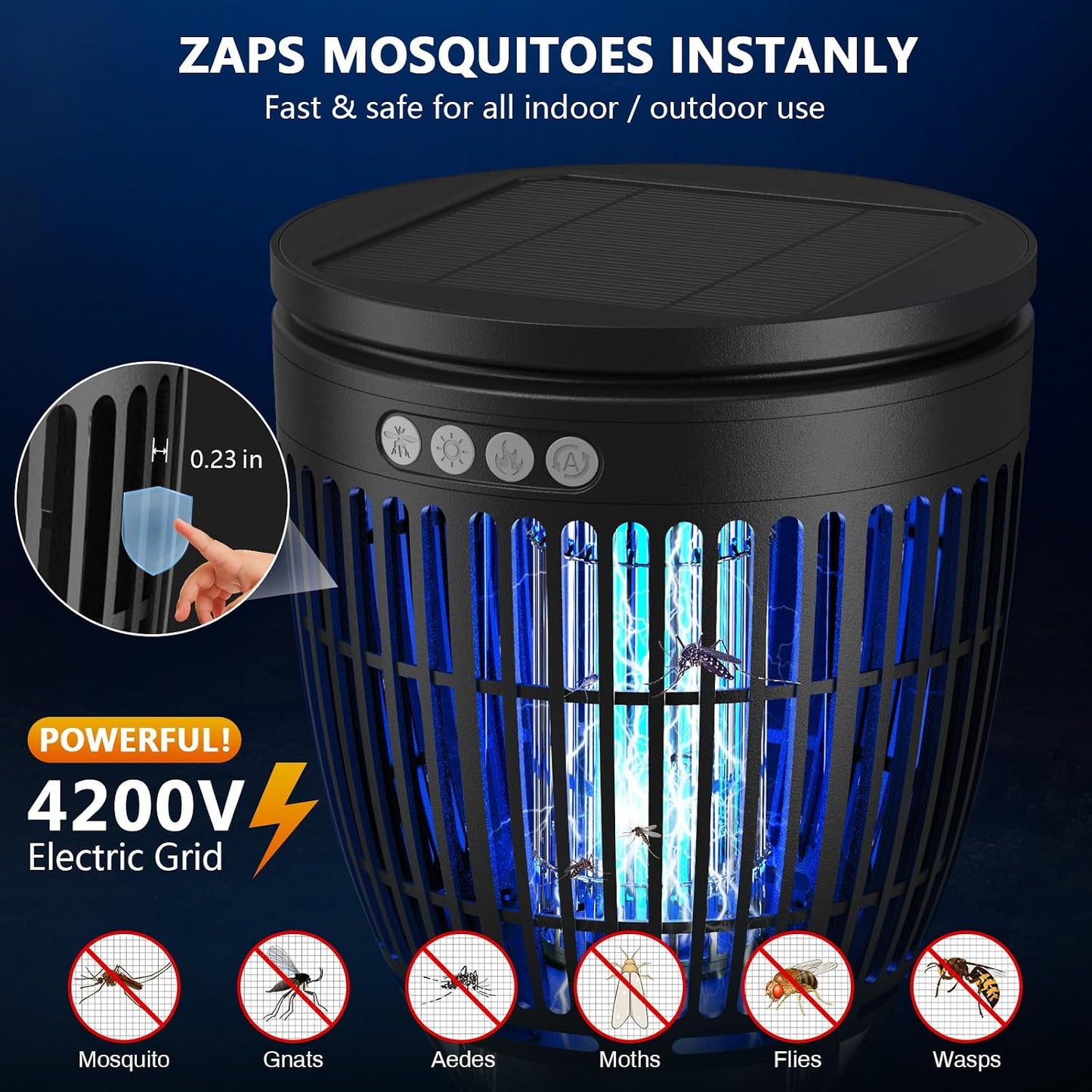 Exterminador solar mosquitos inalámbrico 4200V trampa recargable