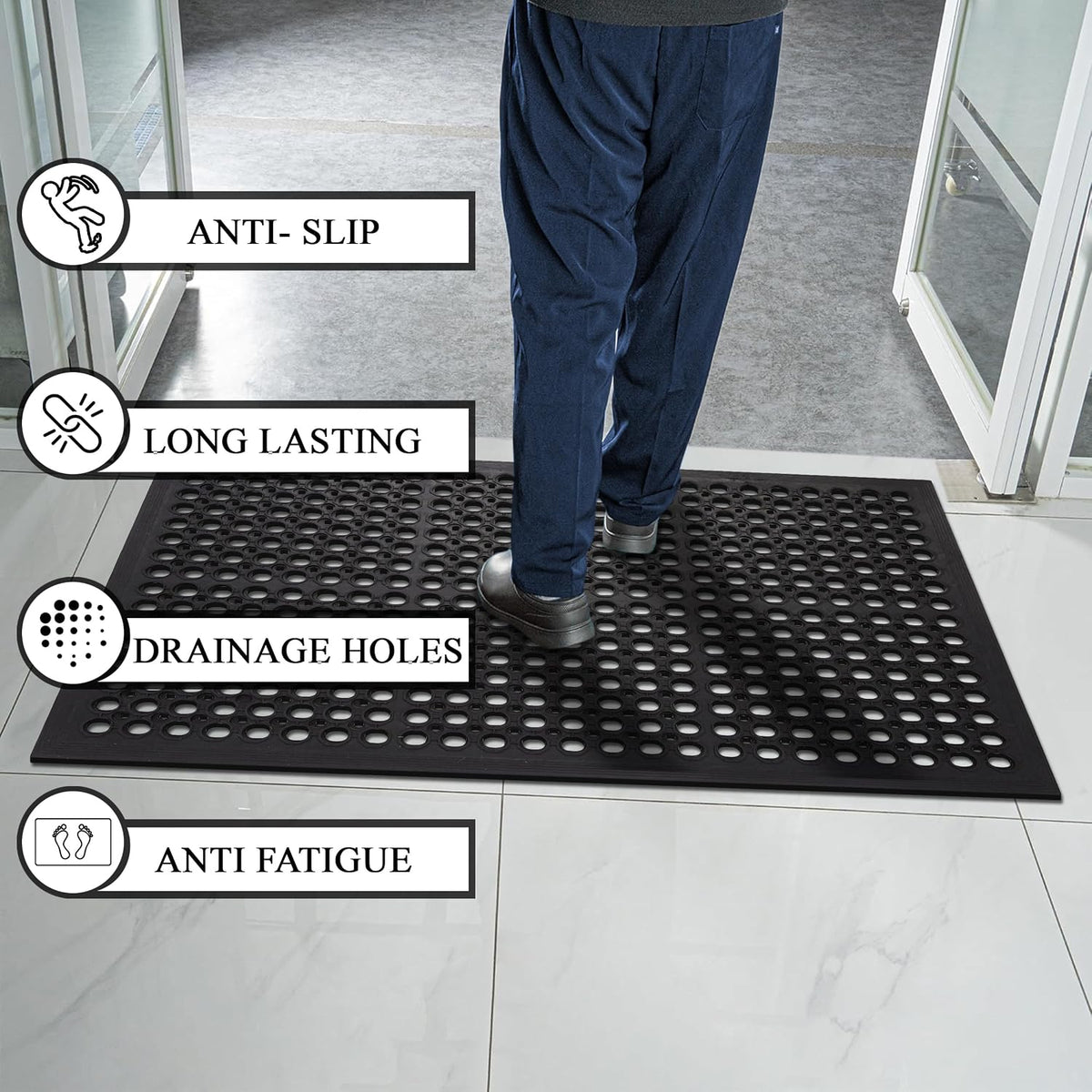 Tapete antifatiga goma con drenaje 32x47pulg