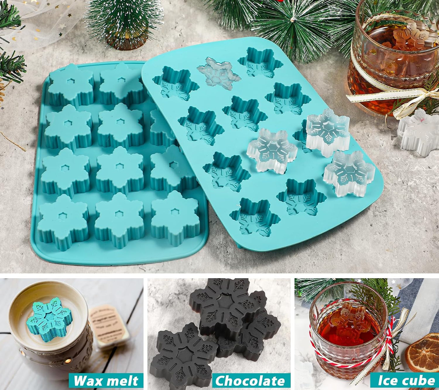 Molde cubos hielo copo nieve 2 pzas 12 rejillas silicona