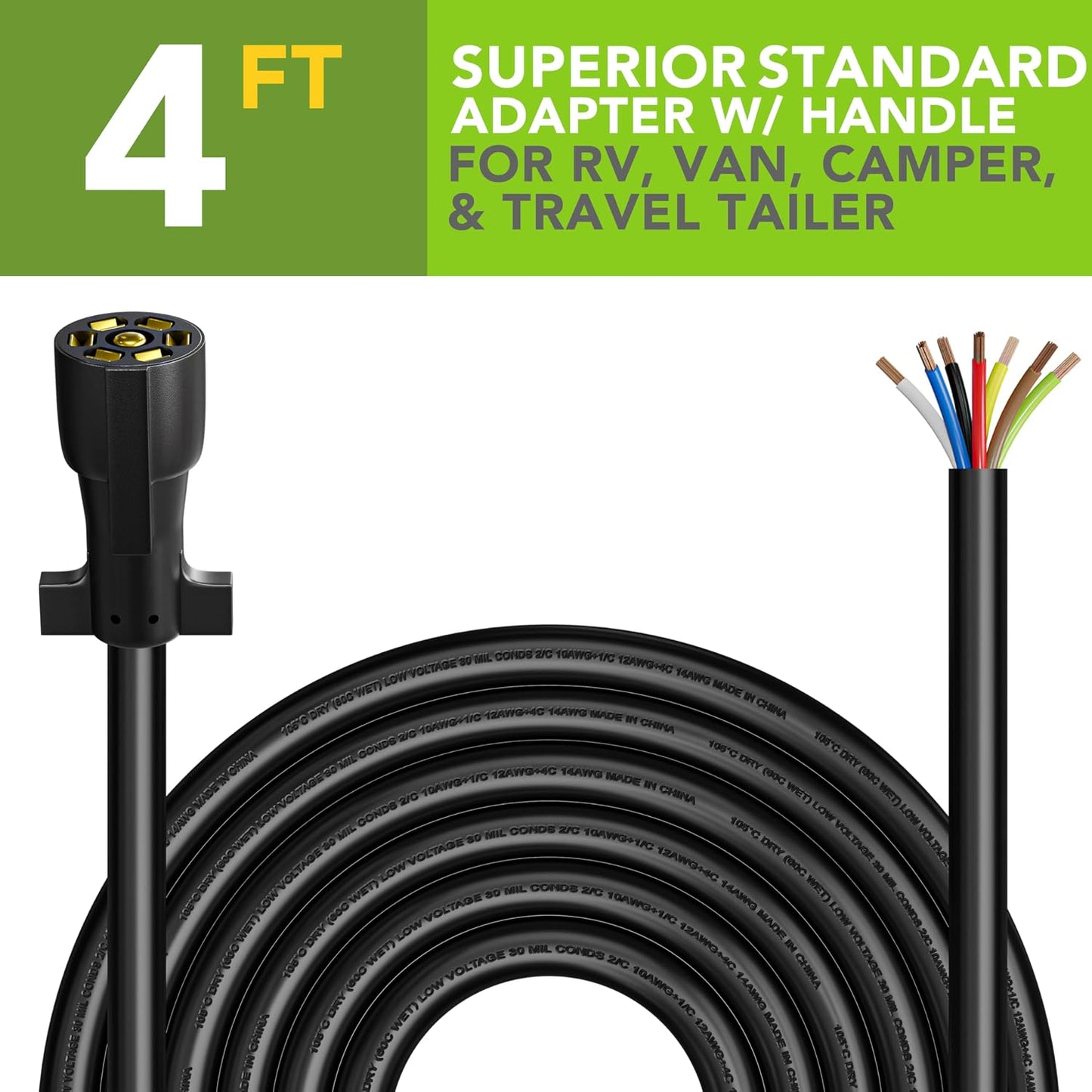 Cable remolque 7 vías conector doble clavija 4ft