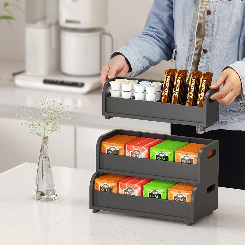 Organiz. bolsas té bambú 3 niveles apilable pared