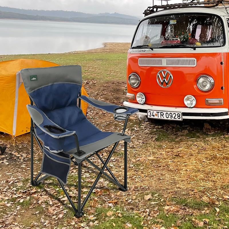 Silla camping plegable gran tamaño tela resistente azul
