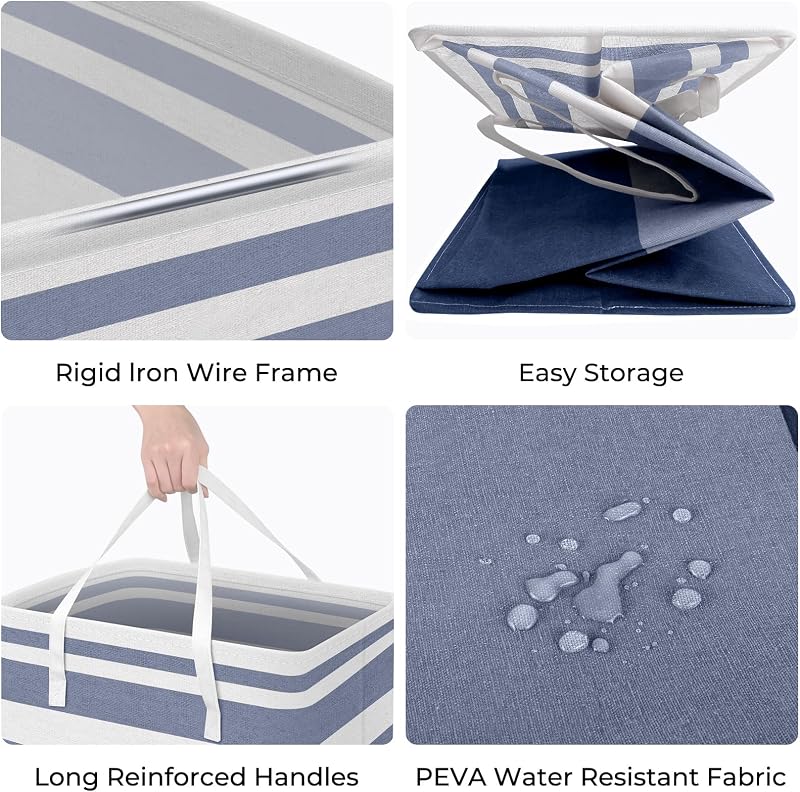 2 Cestas Lavandería Impermeable Alta Plegable Azul 75L