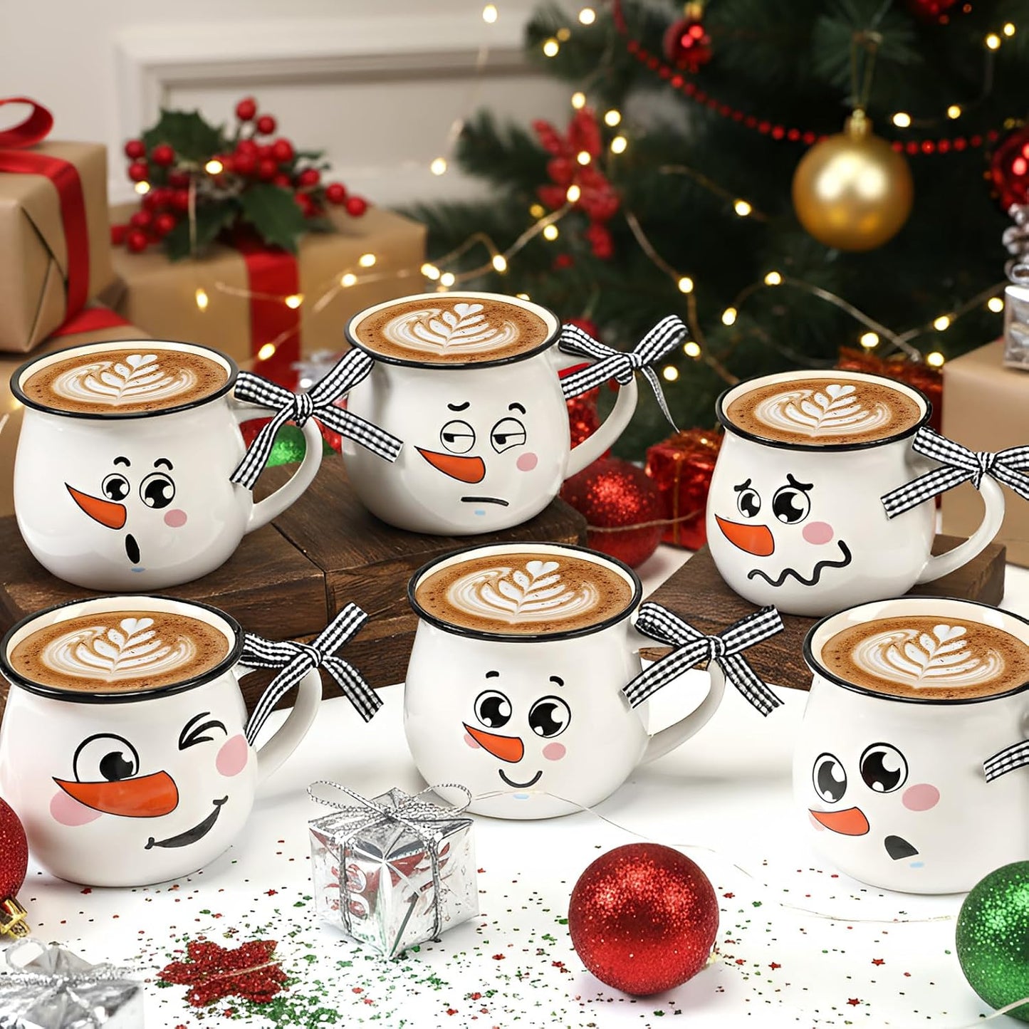 Set 6 Tazas Cerámica Invierno 12oz con Asa Regalo Centros Mesa