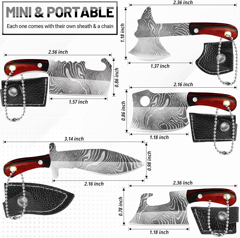 5 Pzas Cuchillo Llavero Chef con Funda para Camping