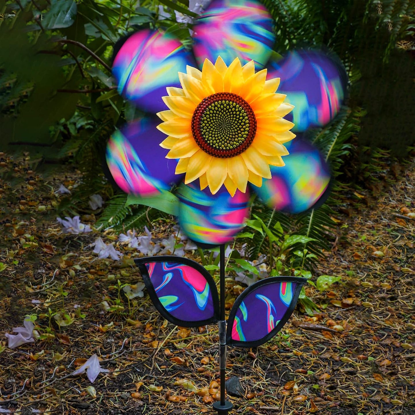 Girador viento girasol psicodélico azul 12" para jardín