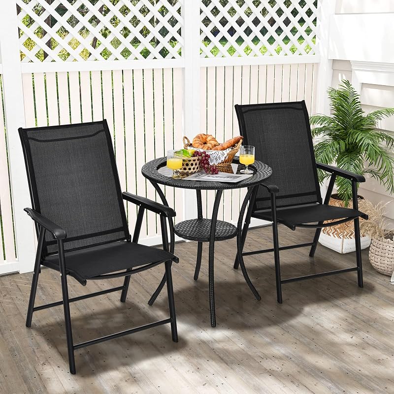 2 Sillas Plegables Patio Respaldo Alto Negro