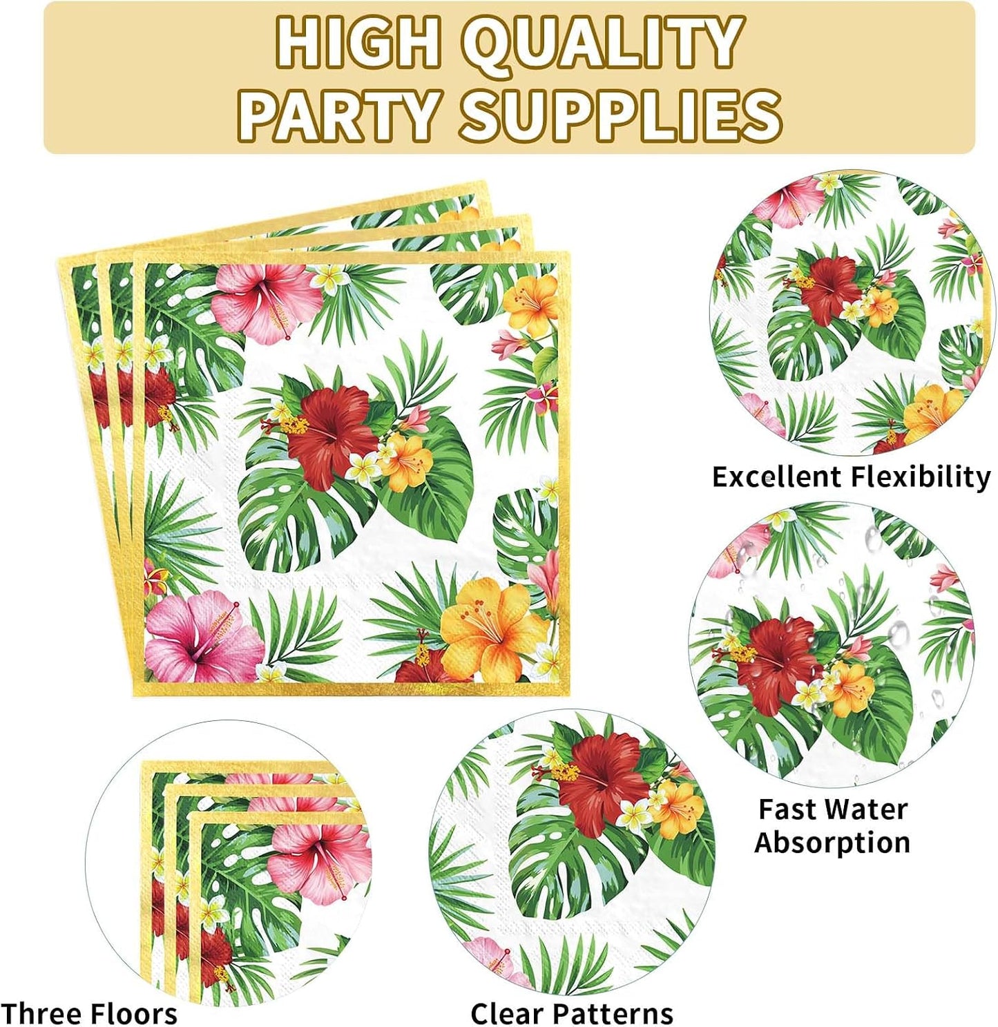 Set 200 platos servilletas hojas palmera hawaiana para fiestas