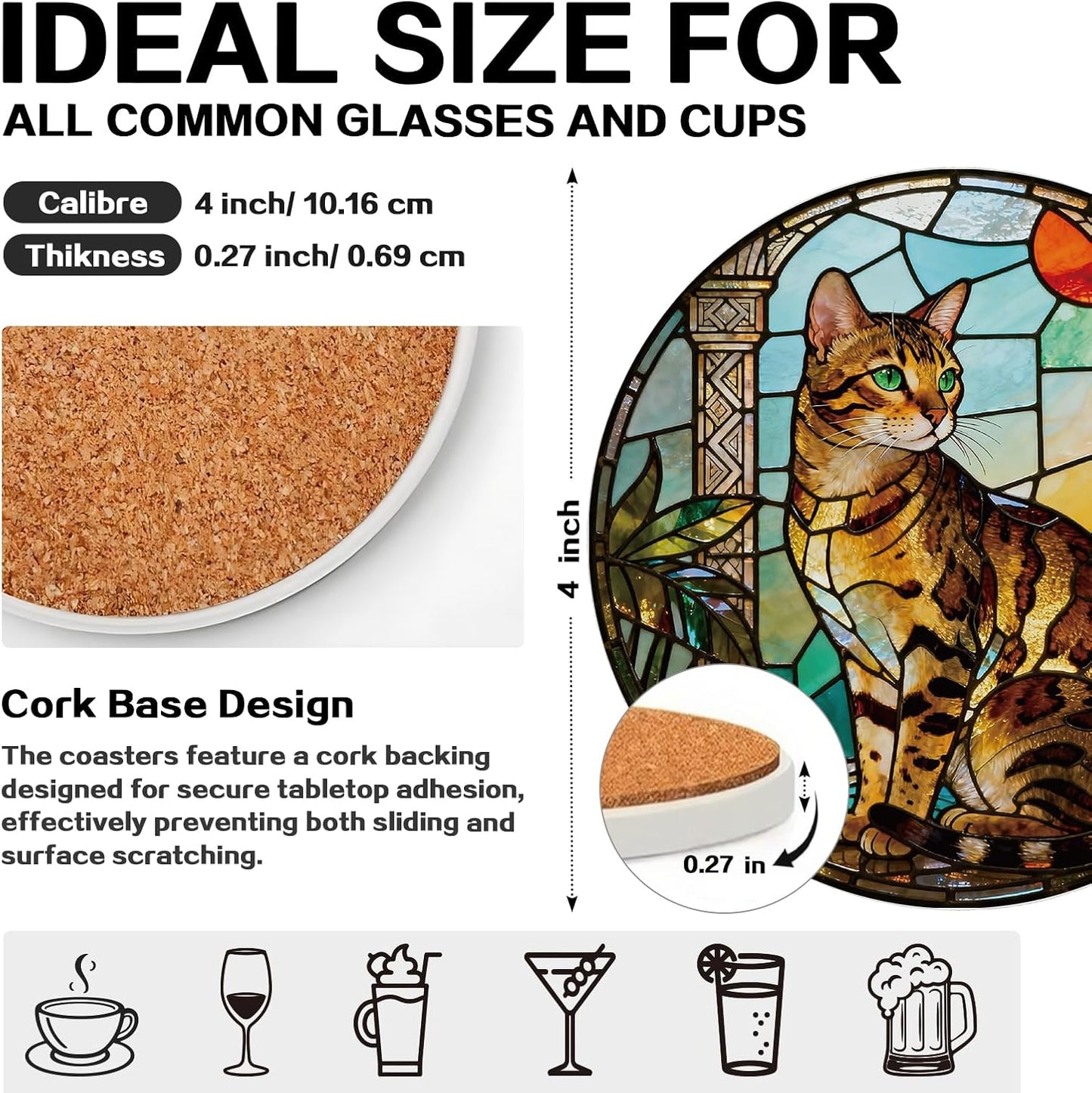 Posavasos cerámica con base corcho para gatos