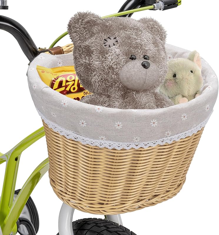 Cesta bicicleta mujer niña mimbre forro desmontable