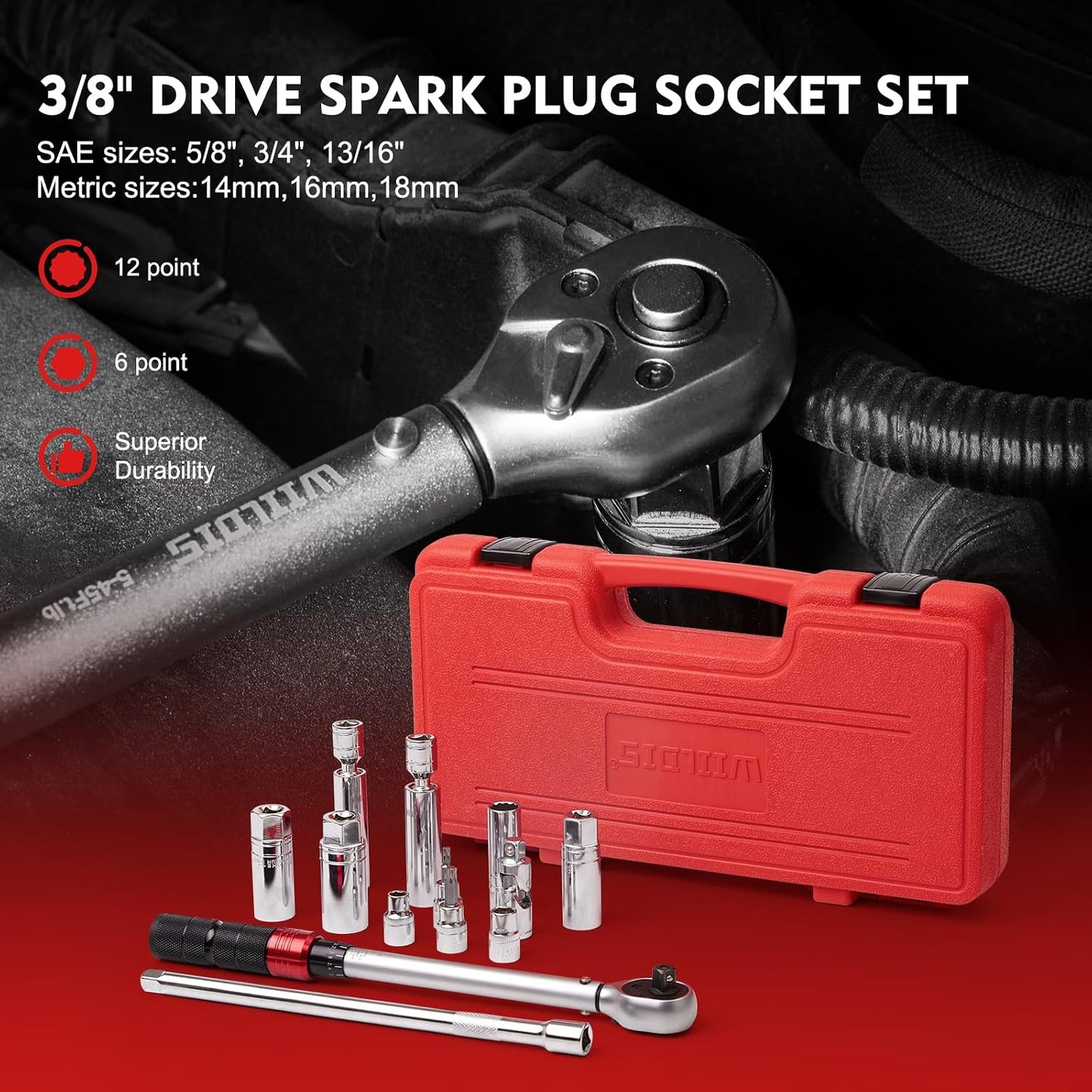 Set 14 Pzas Llave Buja 3/8" con Dinamométrica 5-45 Lb.ft