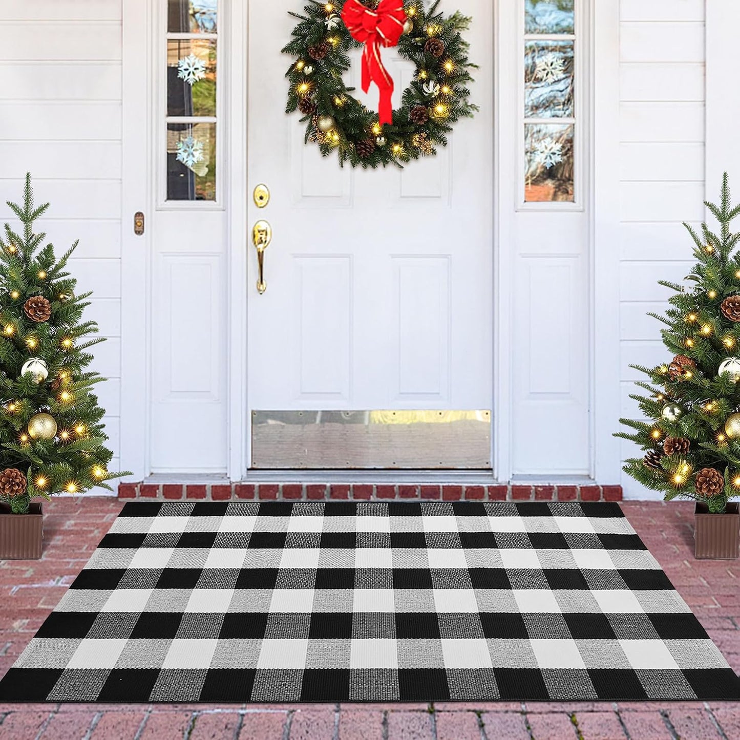 Alfombra escocesa algodón 3x5" tejida a mano negro blanco