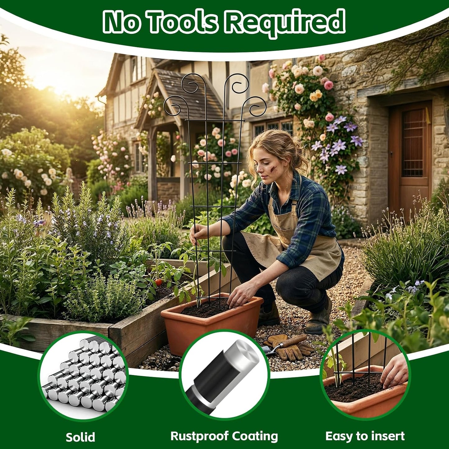 4 Enrejados Metal 56pulg para Plantas Trepadoras Interior Exterior