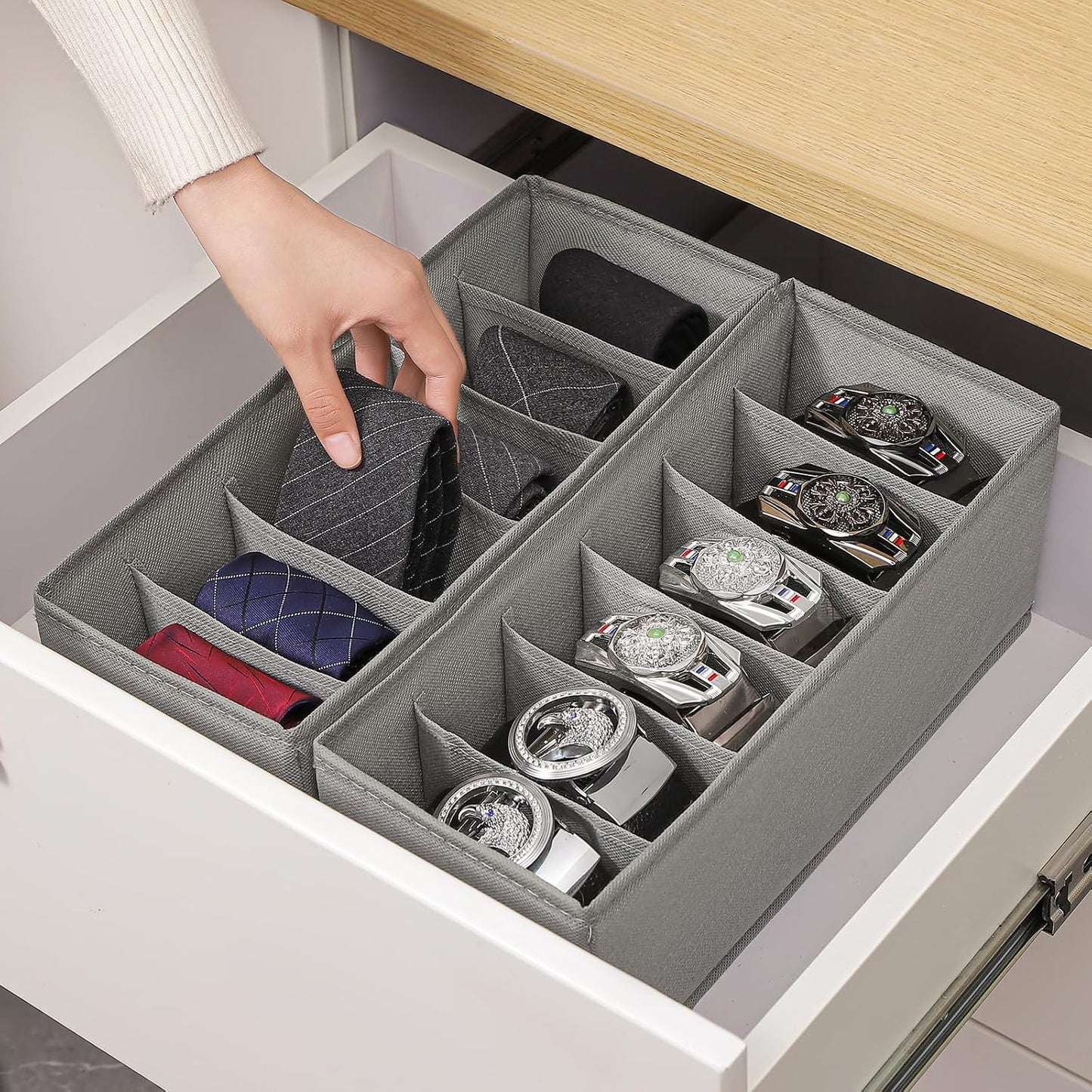 3 Pack Organiz. cinturones tela 6 cuadrículas gris
