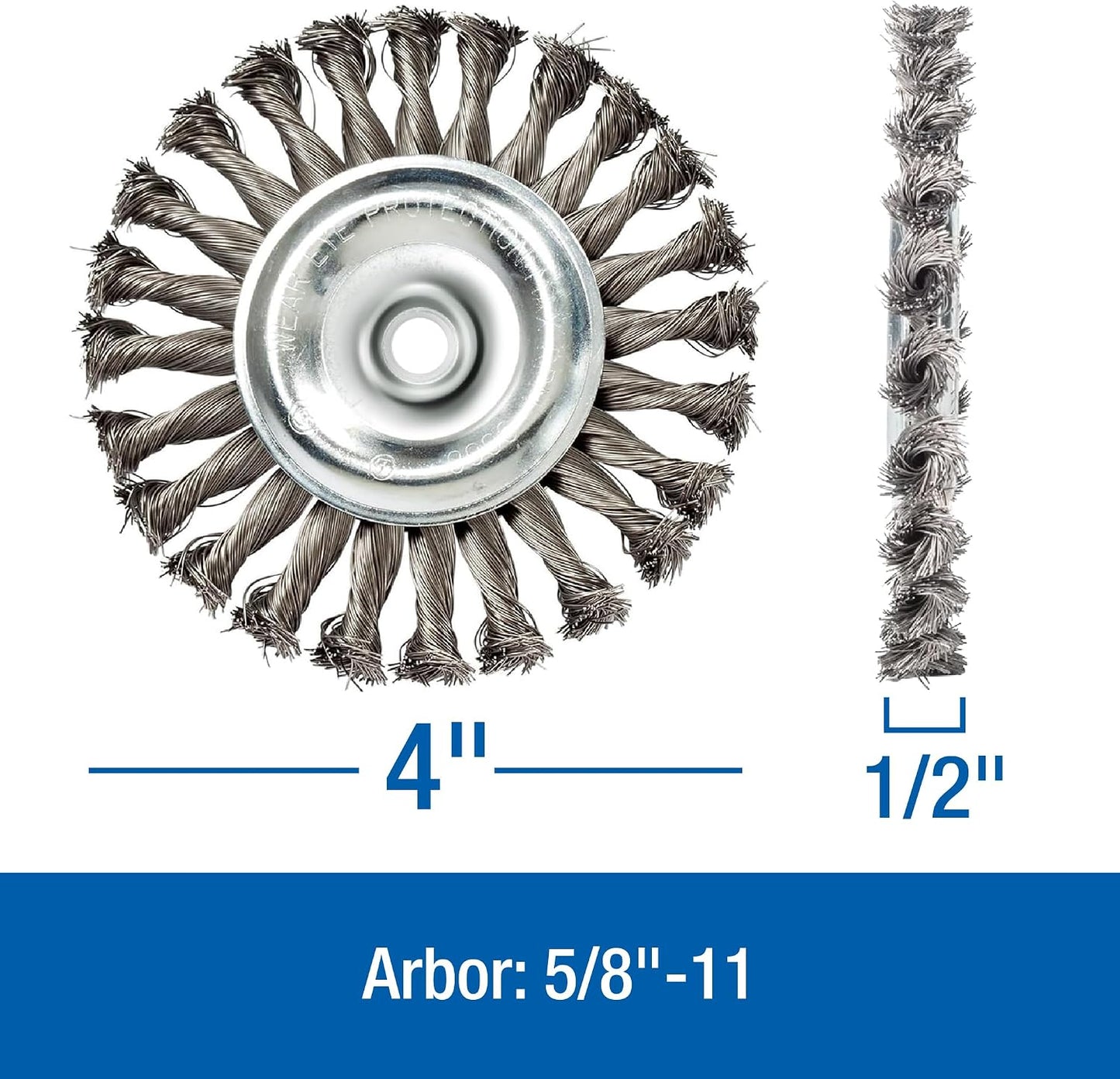 Rueda alambre nudo 4x1/2x5/8-11 acero inox con adaptadores
