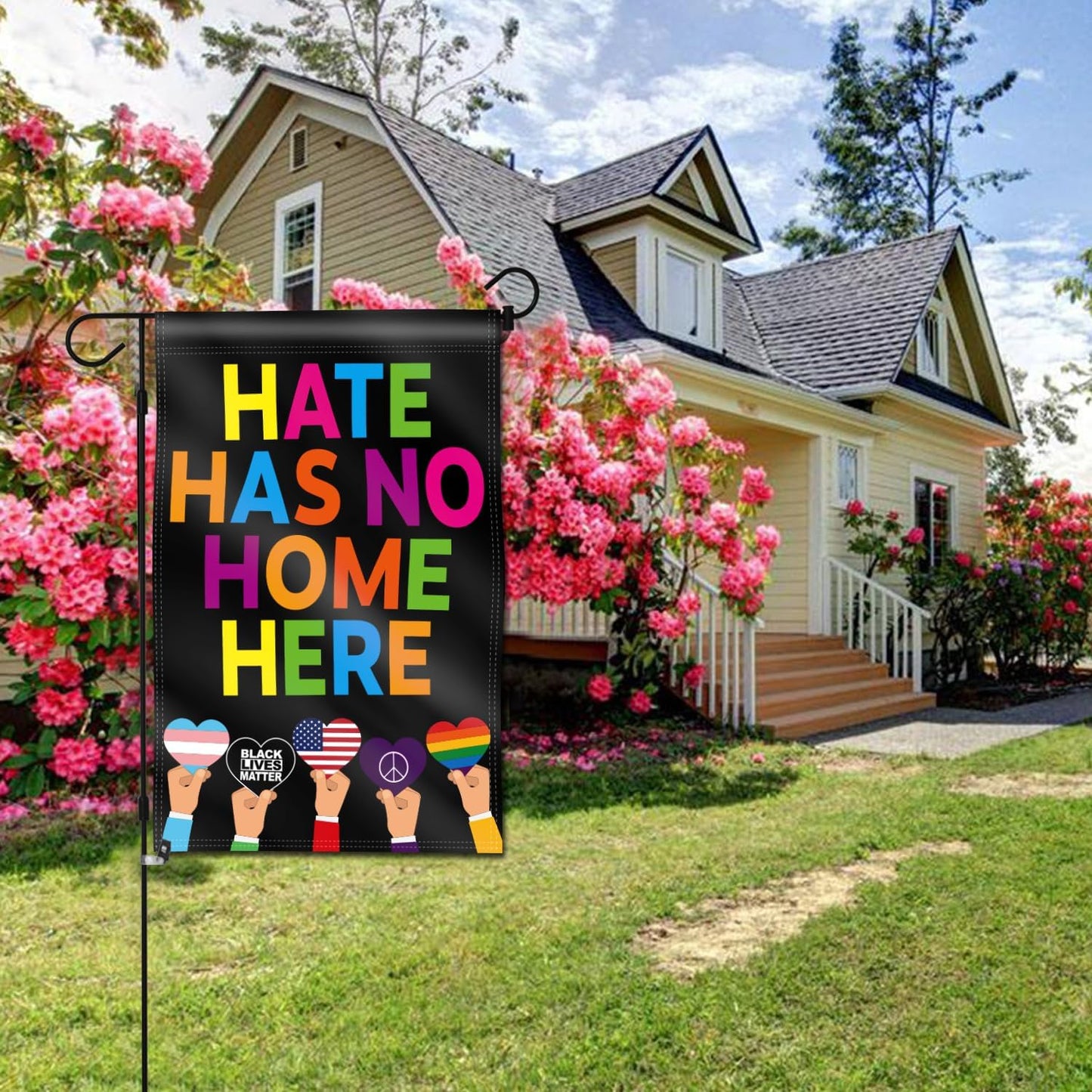 Bandera jardín doble cara hate has no home here 18x12.5