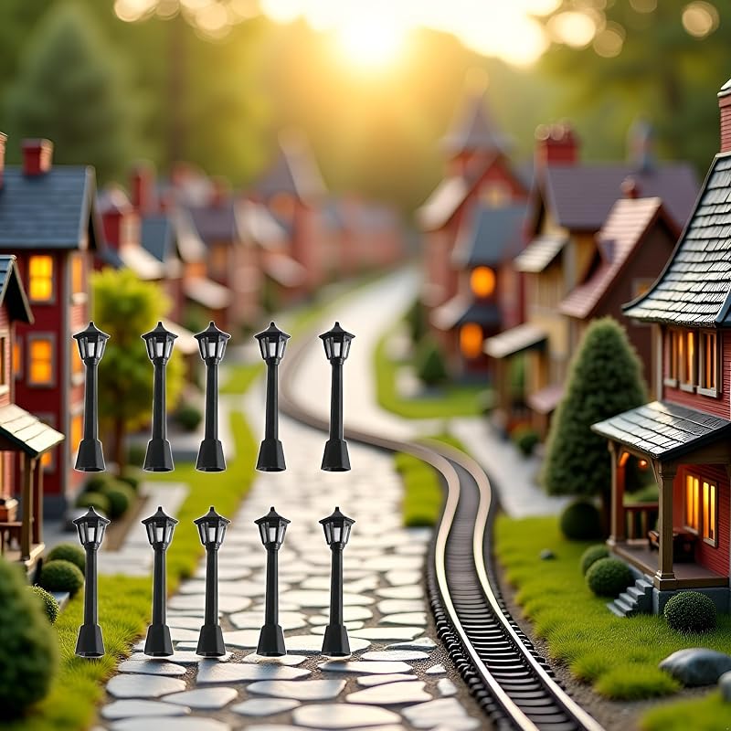 10 Pzas Postes Luz Mini Tren Exteriores Negro