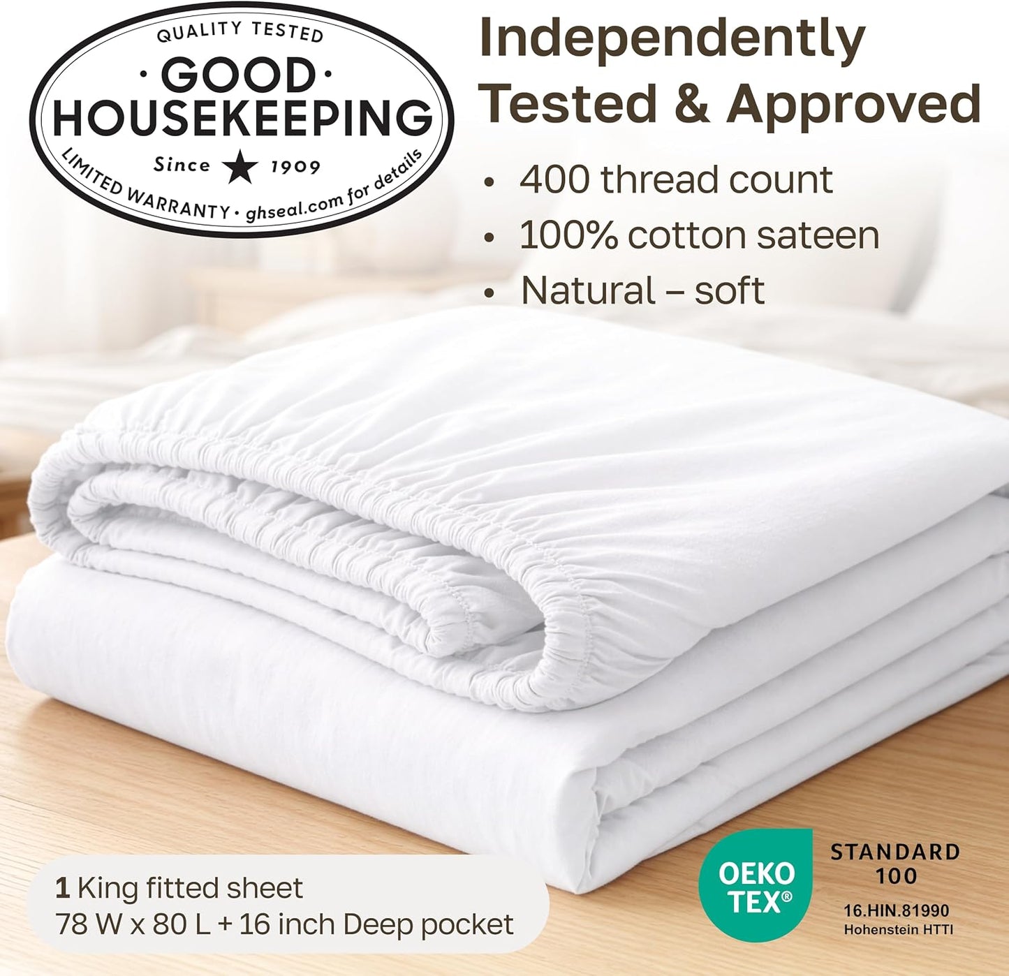 Sábana bajera King 100% algodón 400 hilos satinado blanco