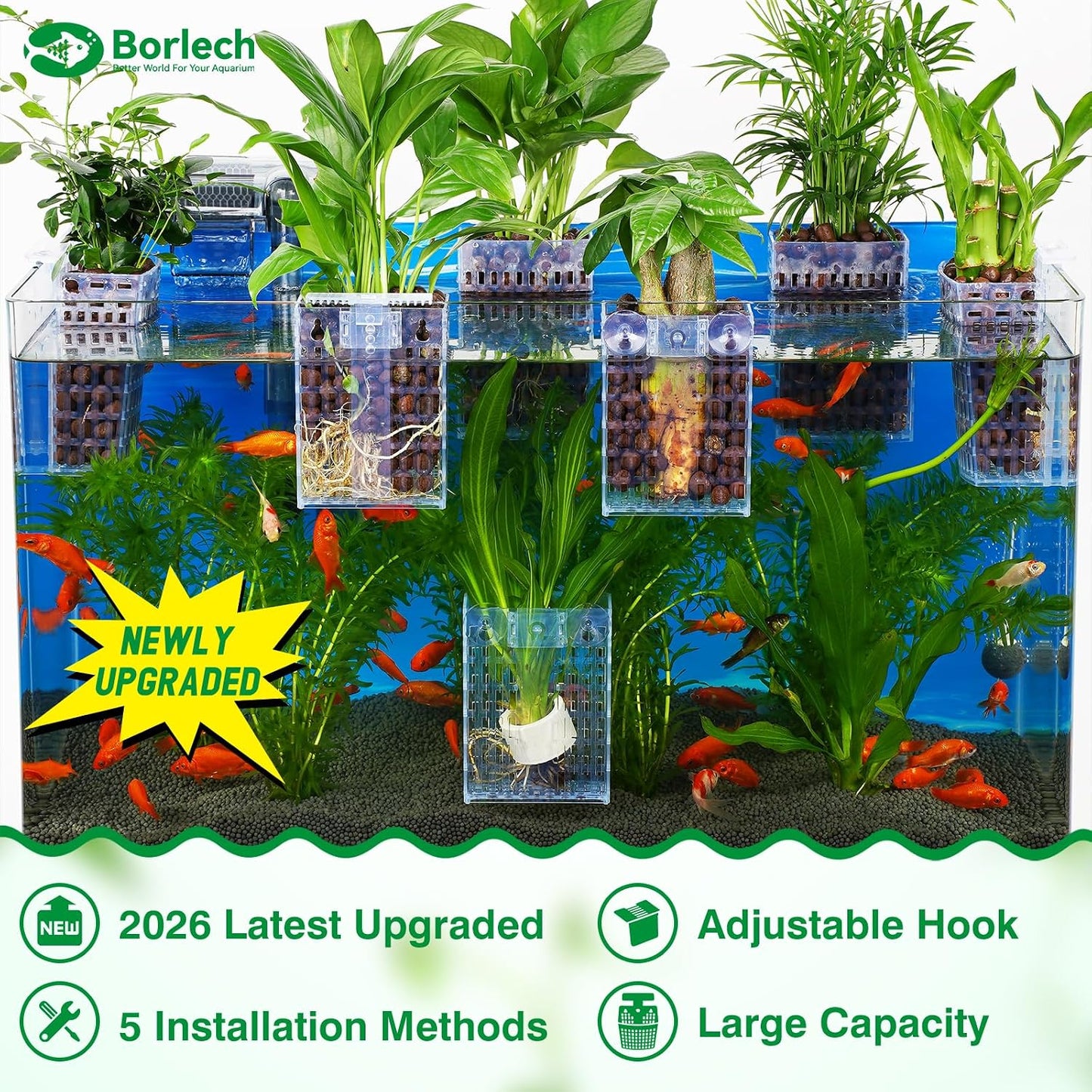 Soporte plantas acuario ajustable con ventosa y gancho 4 pzas