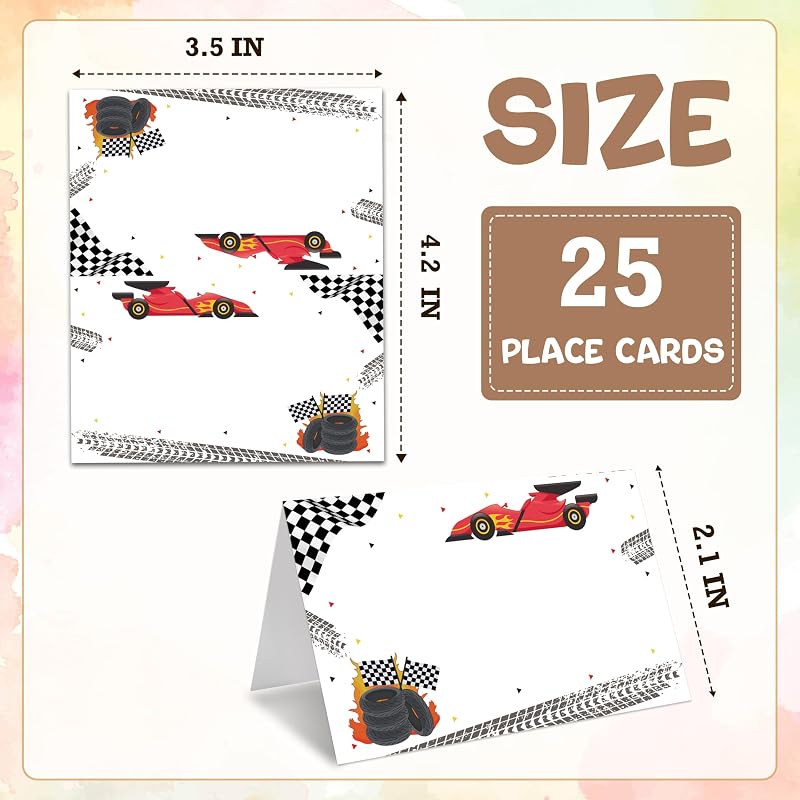 Tarjetas lugar mesa coche carreras 25 pzas plegables blancas