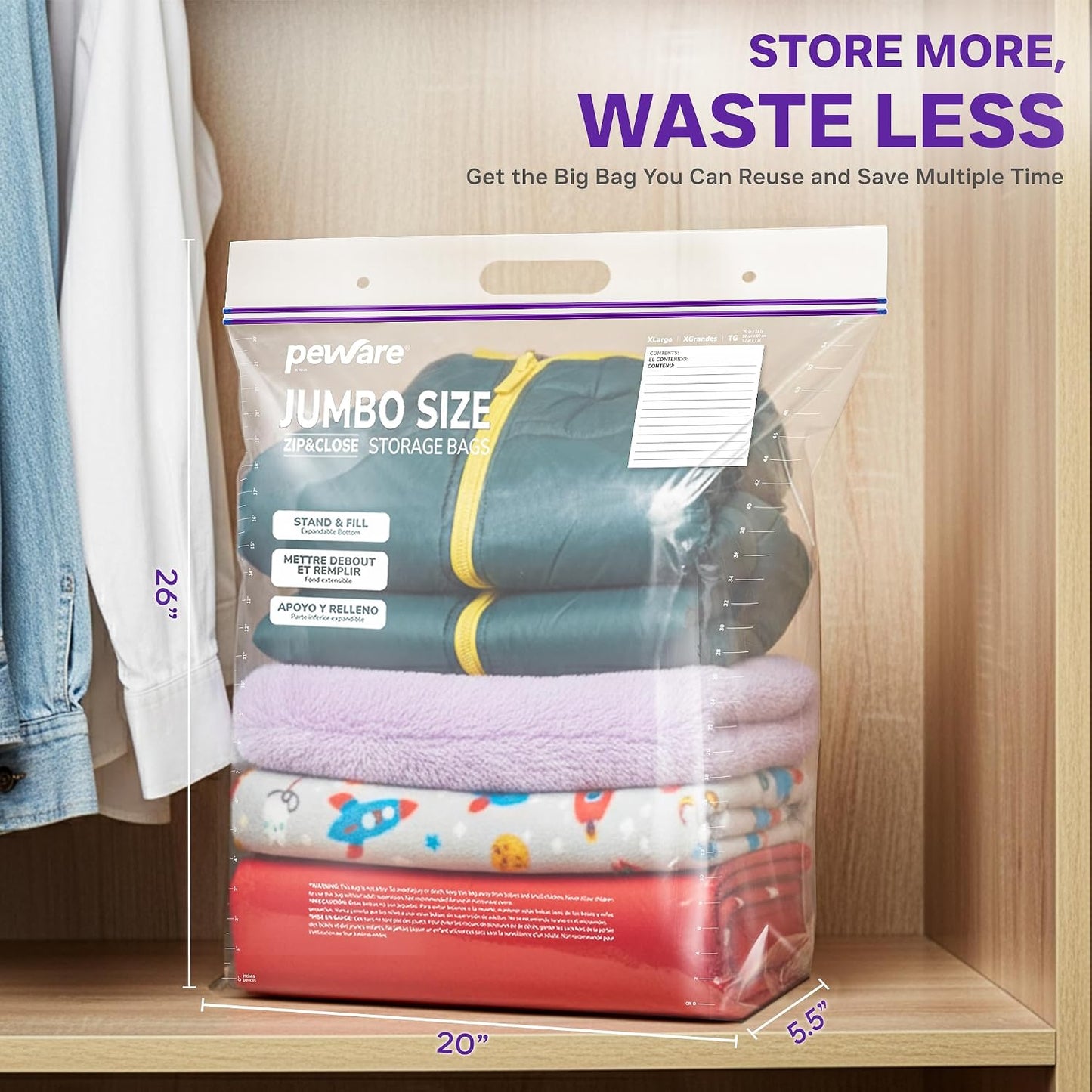 Bolsas almacenamiento 10gal resistentes con asa y cremallera