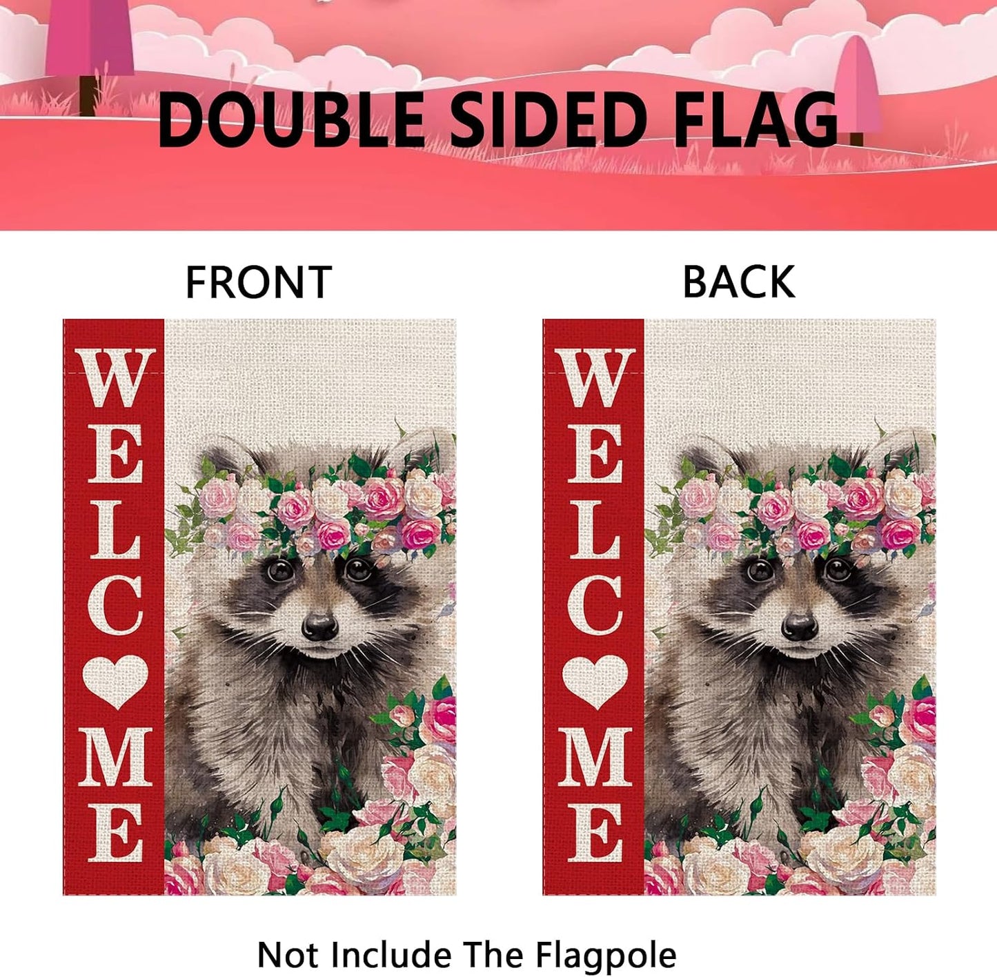 Bandera mapache doble cara patio 12.5x18pulg