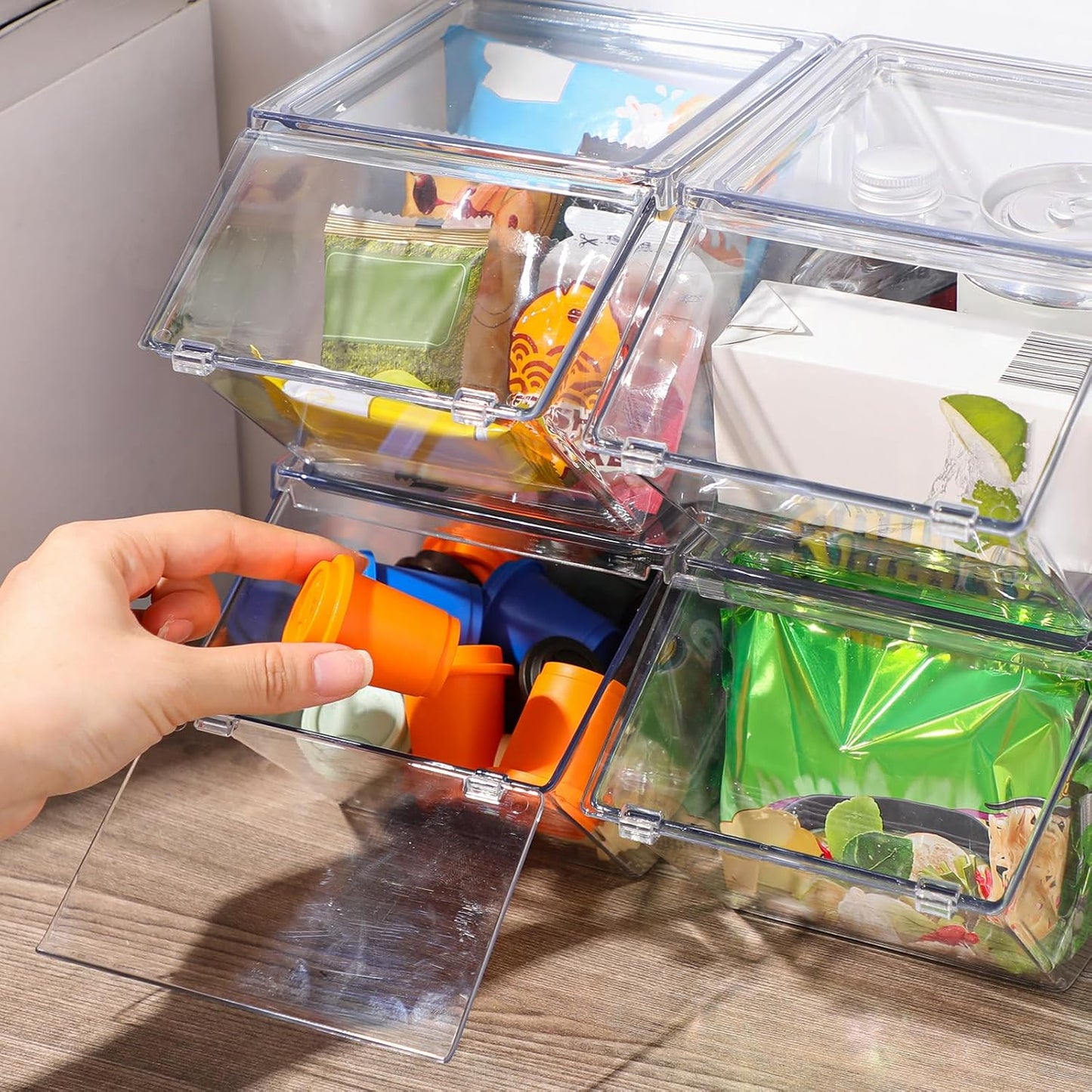 8 Cubos Plástico Transparente Tapas Apilables Despensa