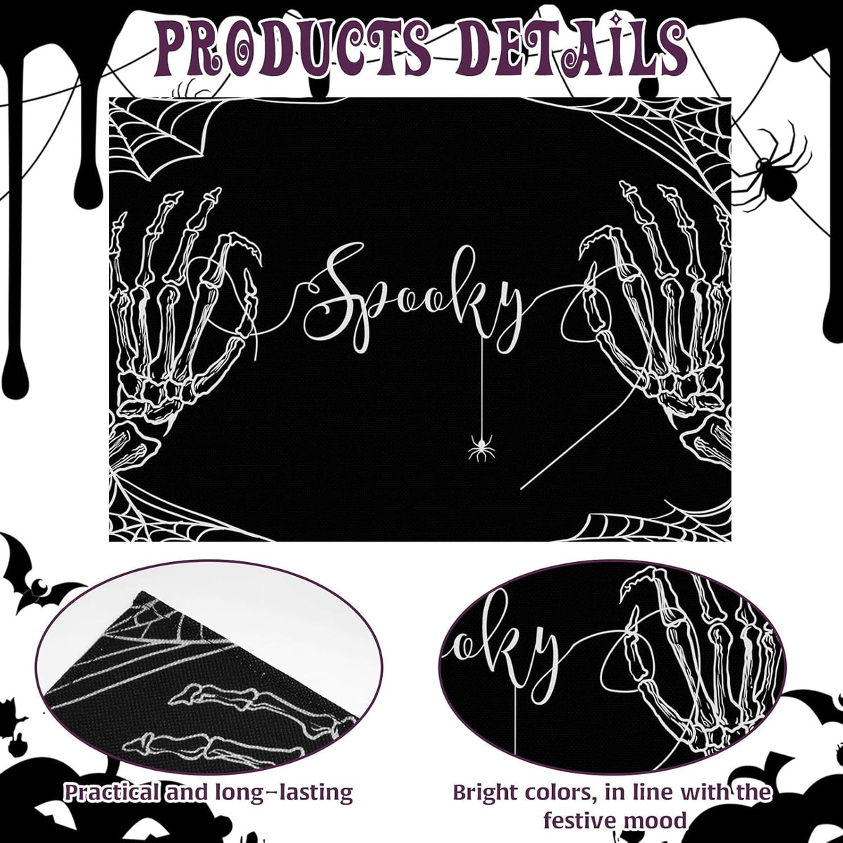 Set 4 Manteles Halloween Araña Espeluznante Negro