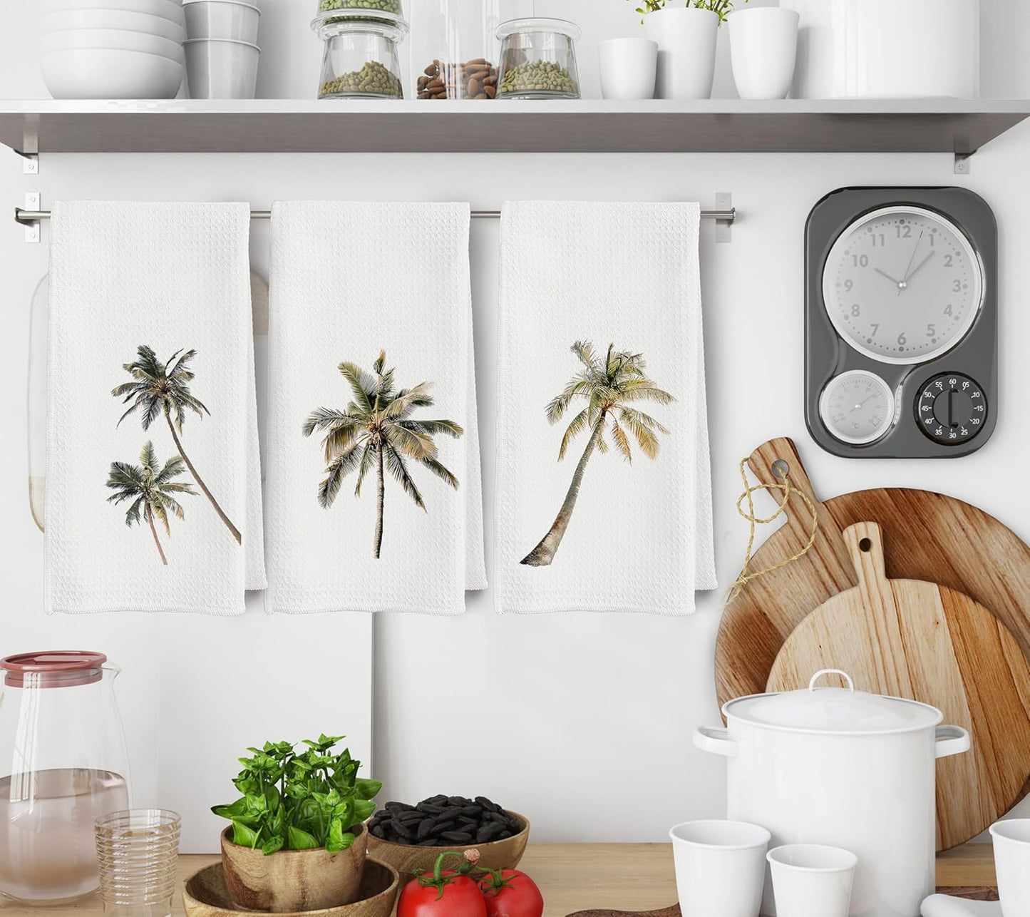 Toallas de cocina con árbol tropical, náuticas de playa, palmera, juego de 3